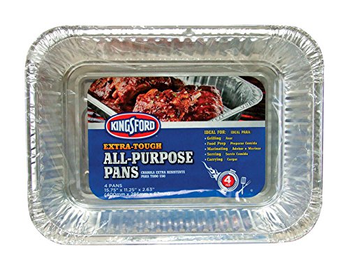 Kingsford 3549994100 Heavy-Duty Aluminum Grill Pans 4-Pack - 15.75 x 11.25 x 2.63 Inches - Extra Strong All-Purpose BBQ Cooking Trays for Grilling, Roasting & Baking - Perfect for Backyard BBQs, Camping & Outdoor Cooking