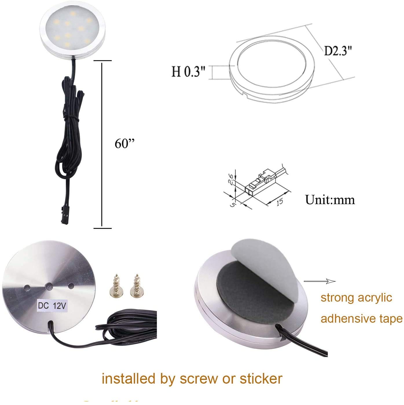 AIBOO 6-Pack Under Cabinet LED Puck Lights Kit with Touch Switch, Dimmable Kitchen Lighting for Cabinets, Cupboards & Closets (Warm White) - Perfect for Countertop Task Lighting & Home Decor Ambiance