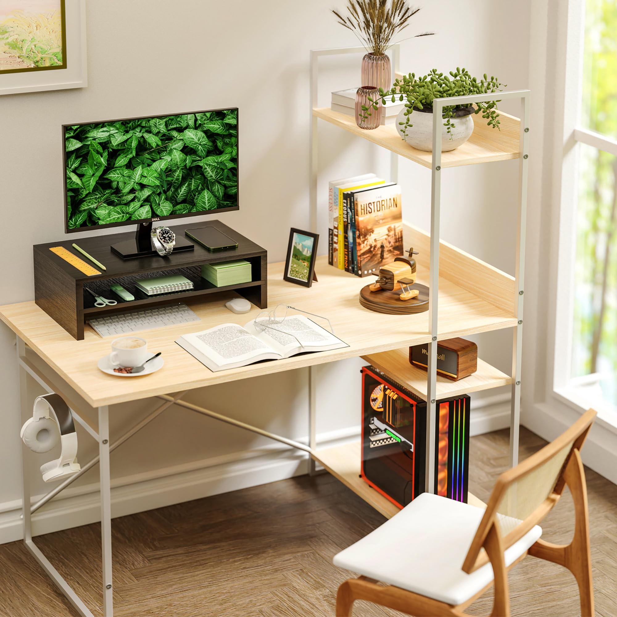 2-Tier Wooden Monitor Stand Riser with Storage - Ergonomic Desk Organizer for Laptop, Computer & Office Accessories - Perfect for Home Office & Workspace Organization