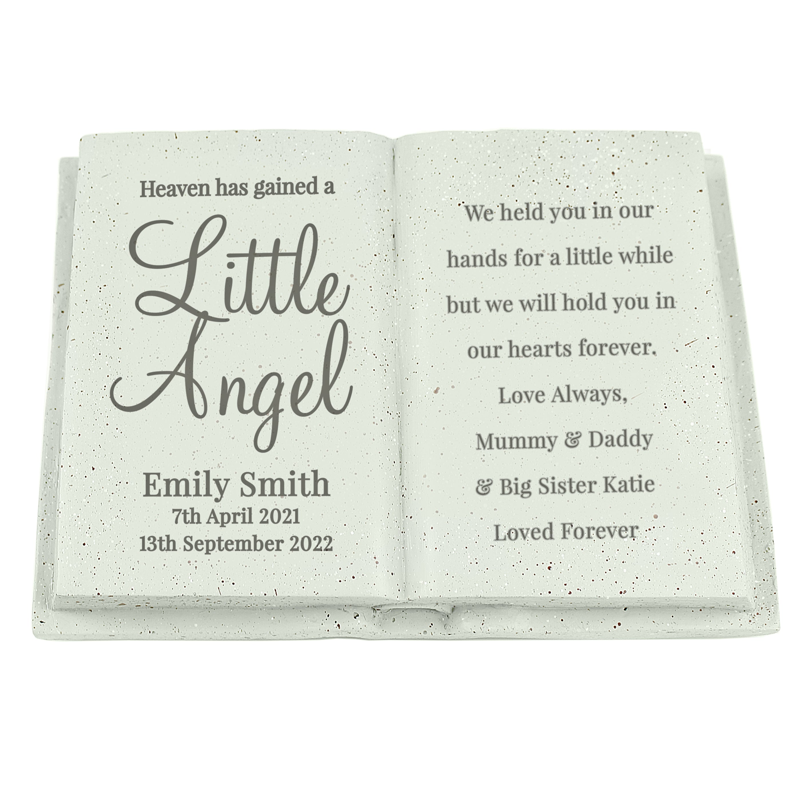 Personalized Little Angel Memorial Book Grave Marker - Heartfelt Keepsake for Baby Loss Remembrance | Perfect for Cemeteries, Memorial Gardens & Comfort Grieving Parents