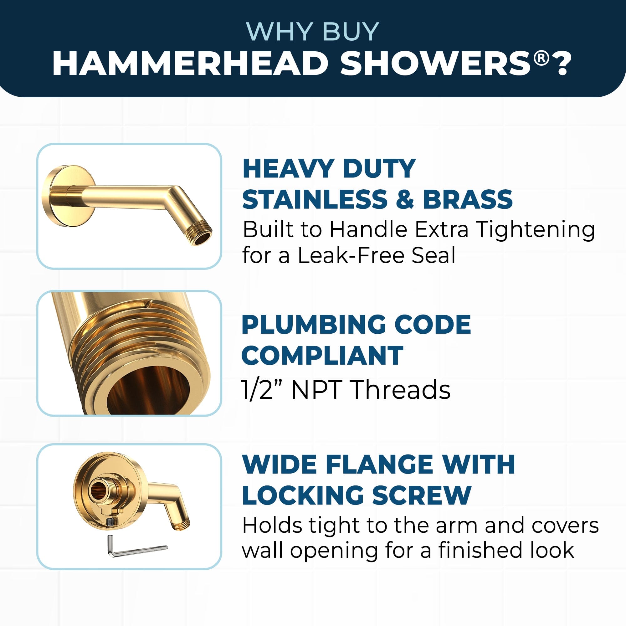 Stainless Steel 7 Inch Shower Arm with Flange & Set Screw - Heavy Duty Bathroom Fixture for Modern Showers & Bathroom Renovations