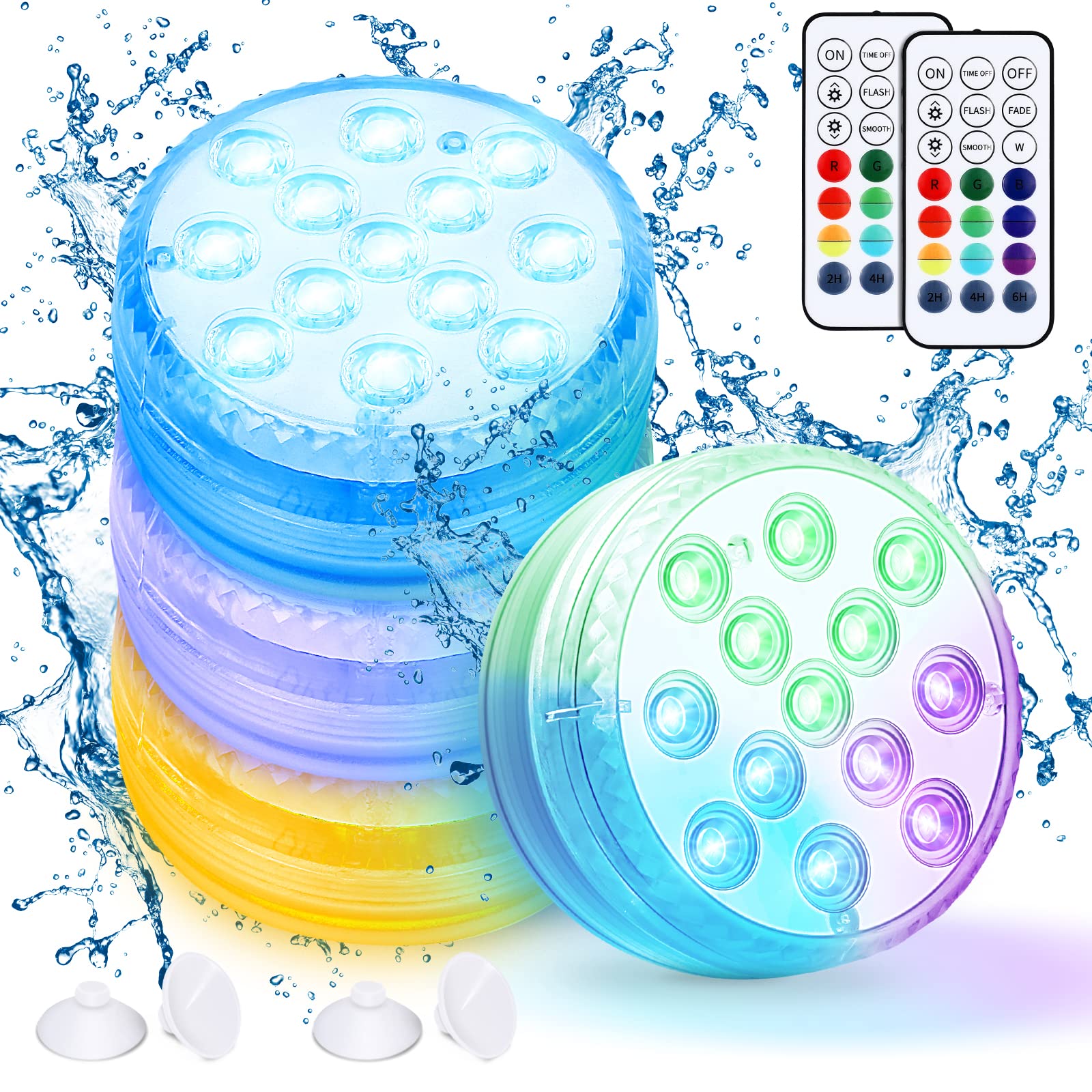 Vimzone Submersible LED Pool Lights with Remote Control (164ft Range) - Waterproof Color Changing Underwater Lights for Inground Pools, Ponds & Spas - Battery Operated with Strong Magnets (4 Pack) - Perfect for Night Swimming, Backyard Decor & Landscape Lighting