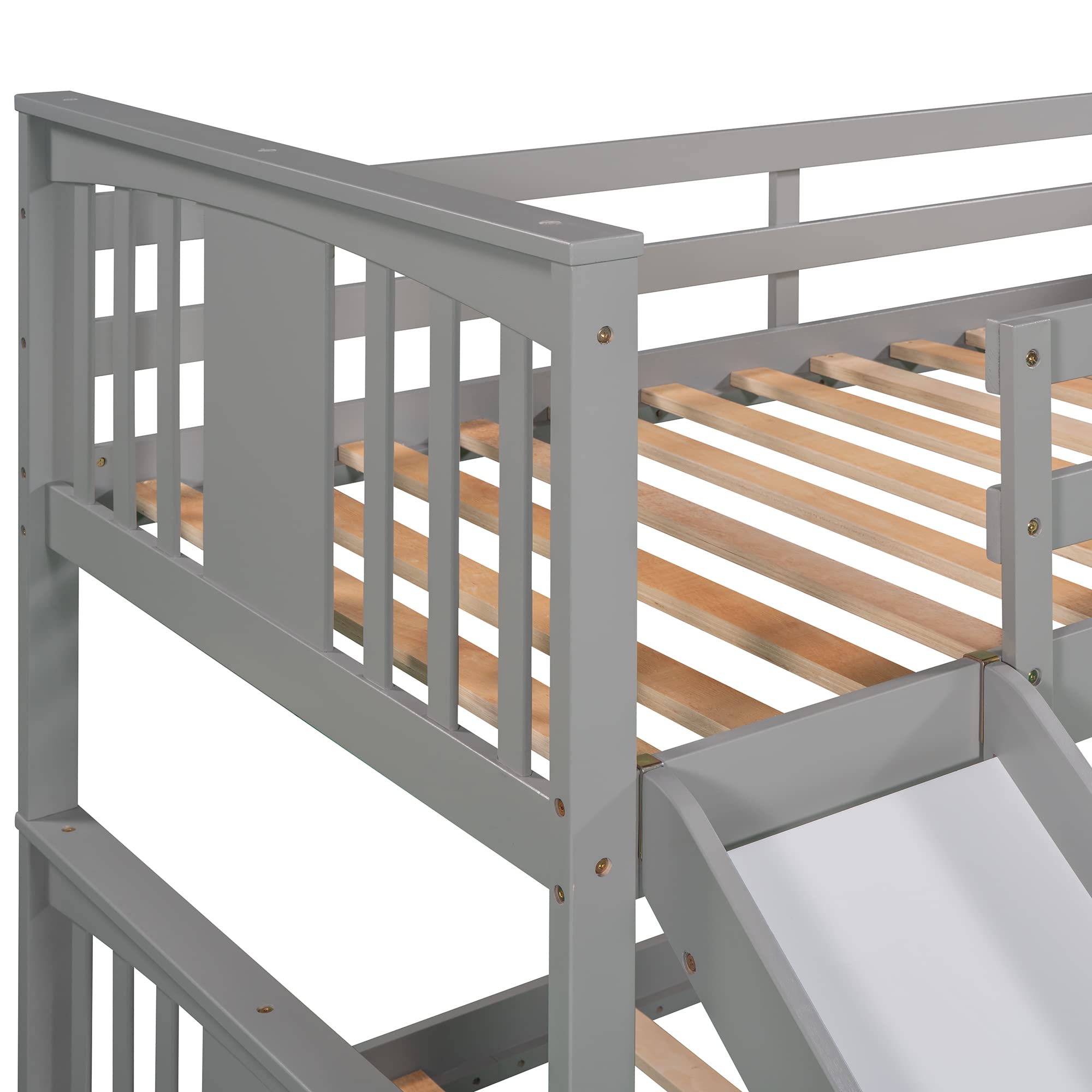 SOFTSEA Low Twin Over Twin Bunk Bed with Slide & Built-in Ladder - Kids Floor Bunk Bed for Small Spaces | Perfect for Siblings Sharing Room or Sleepovers