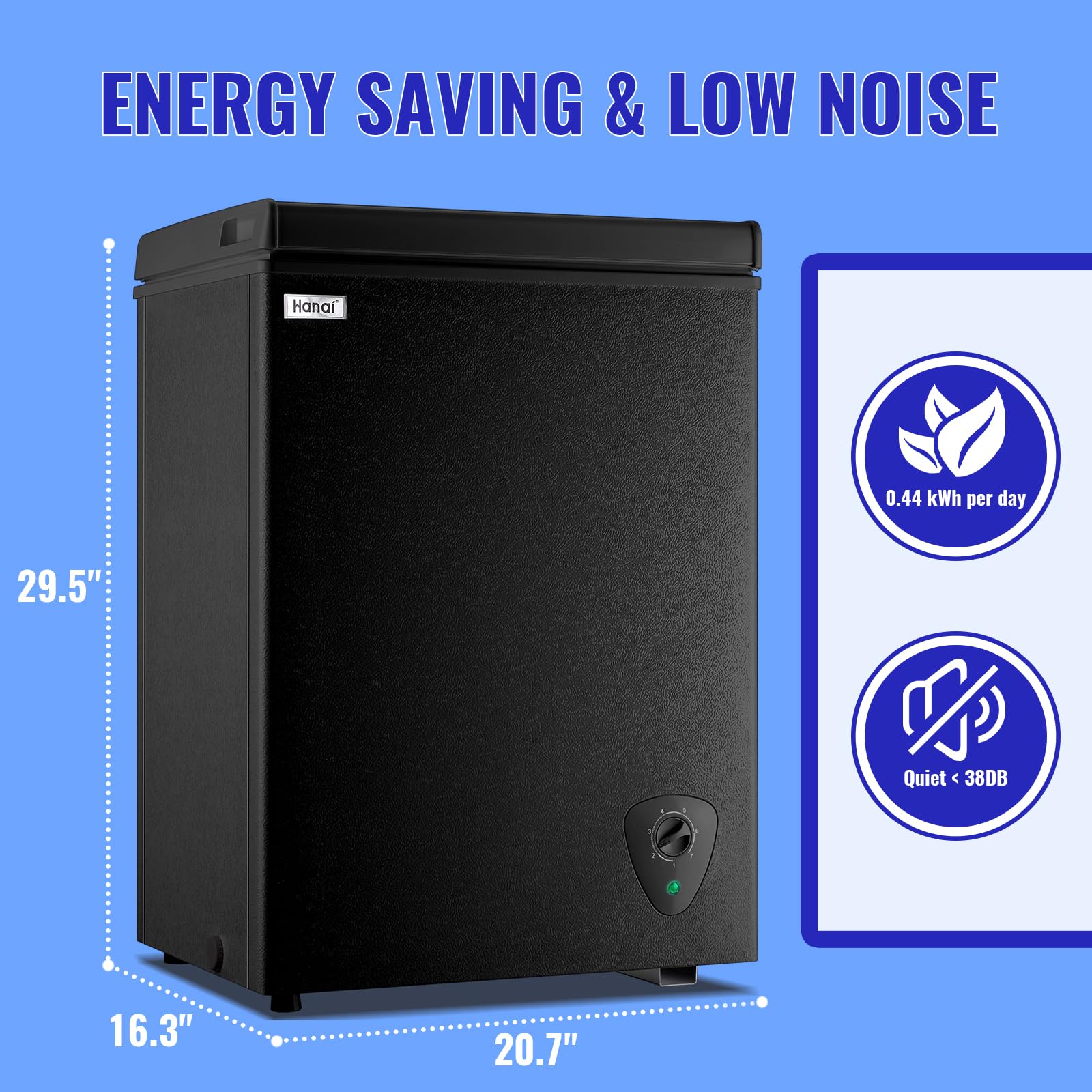 WANAI 3.5 Cu Ft Compact Chest Freezer - Black, Energy Efficient Deep Freezer with Storage Basket, 7 Temperature Settings, Top Open Door Design - Perfect for Home, Garage, Apartment, Kitchen, Office & Small Spaces