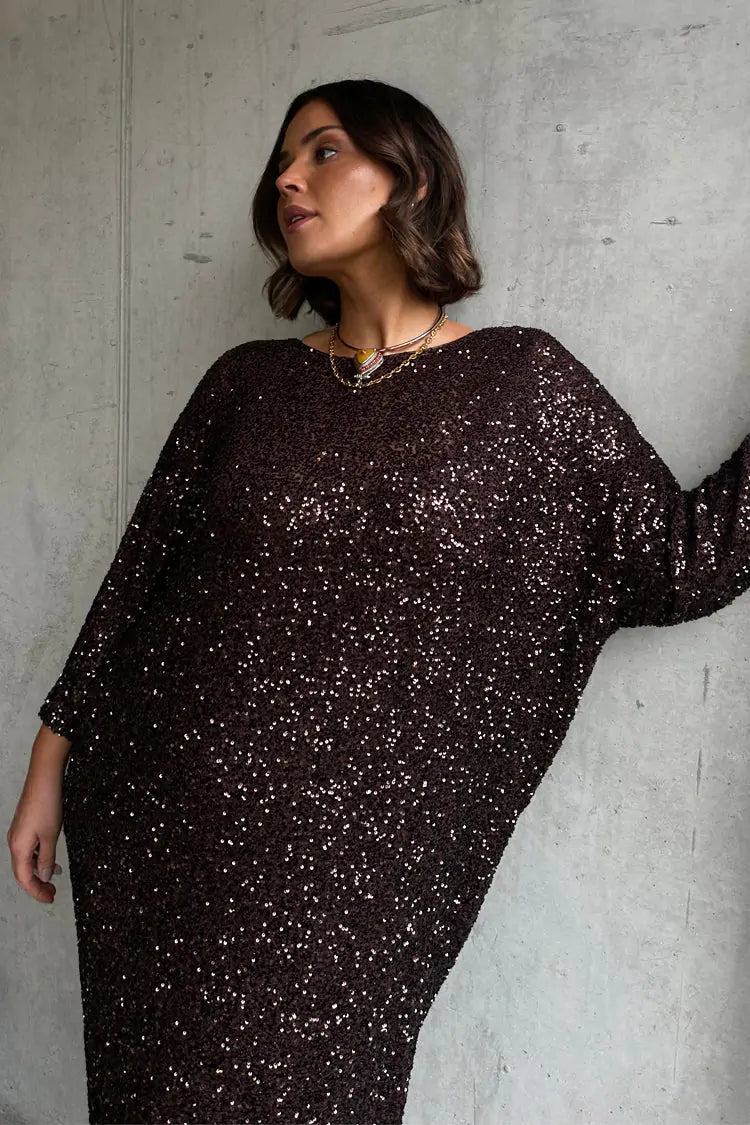 Jem Sequin Dress for Women - Elegant Chocolate Sparkly Party Gown - Perfect for Evening Events, Prom, Cocktail Parties & Special Occasions