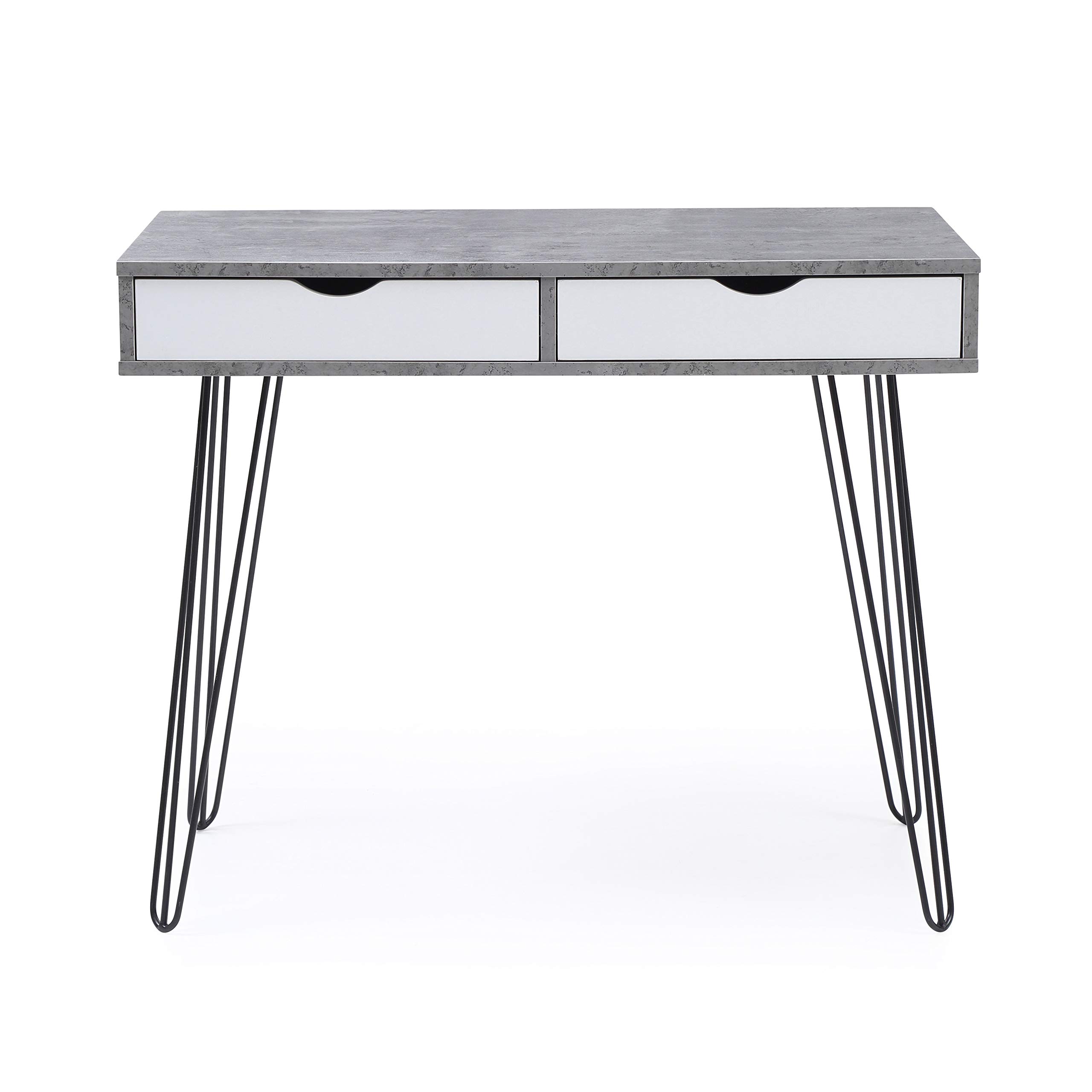 Modern Small Desk with Drawers - Laurel Computer Desk for Bedroom, Home Office & Dorm | Stylish Writing Table with Marble Design | Perfect for Study, Work & Vanity (Gray)