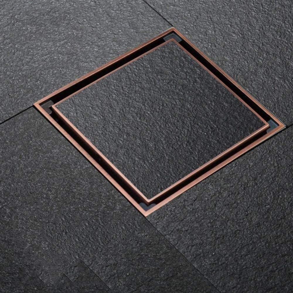 Antique Red Bronze Square Floor Drain 120x120mm - Premium Brass Tile Insert Grate with Removable Cover - Bathroom, Shower & Outdoor Drainage Solution