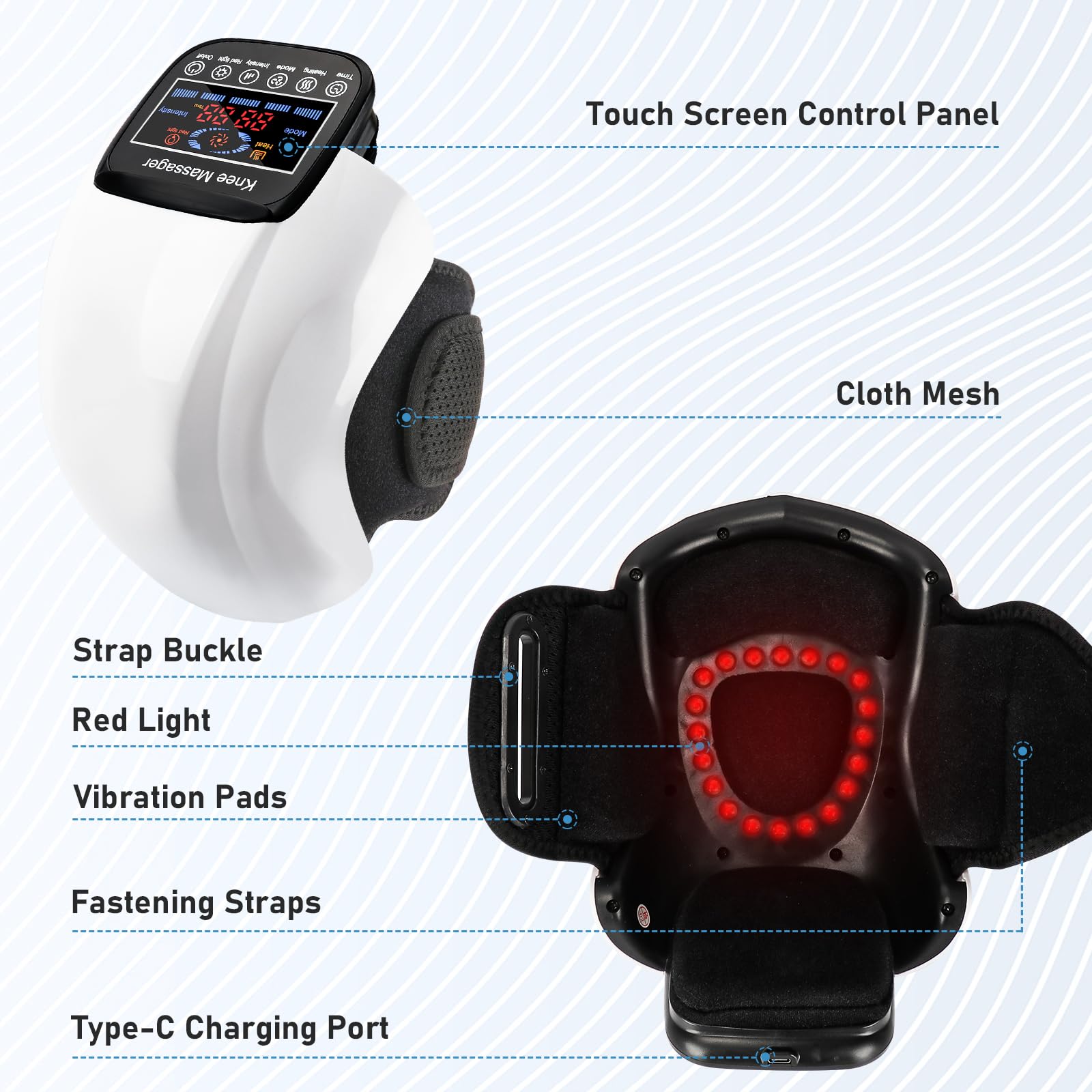 4-in-1 Cordless Knee Massager with Heating, Vibration & Red Light Therapy - Portable 3D Massage for Pain Relief - Rechargeable Gift for Family, Friends - Perfect for Arthritis, Sports Recovery & Home Relaxation