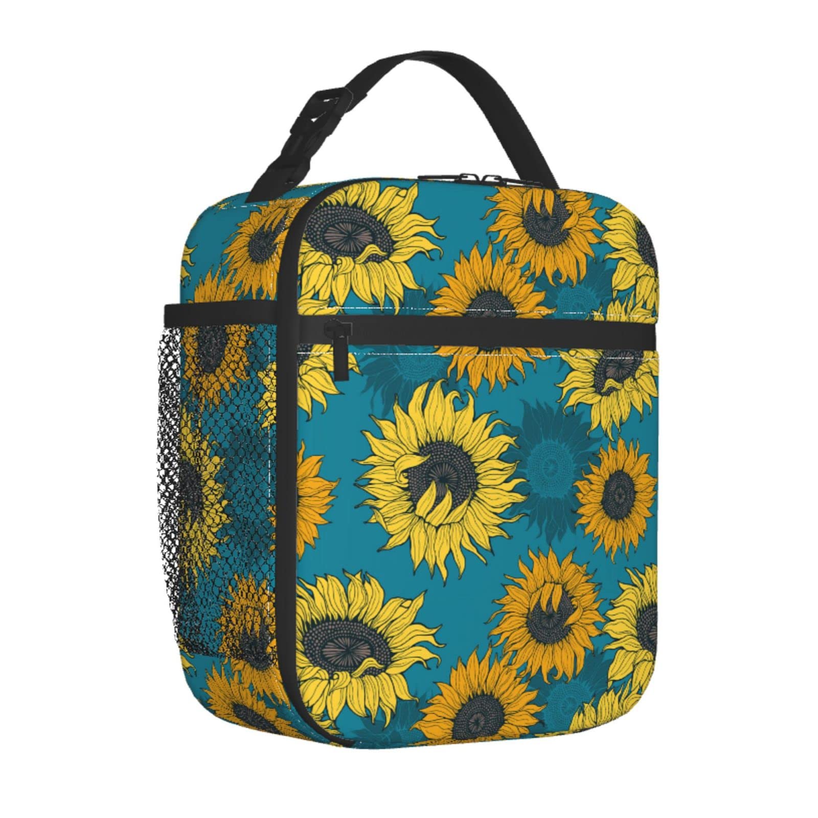 Personalized Lunch Bag for Women & Girls - Custom Name/Text Design, Reusable Insulated Lunch Box with Sunflower Pattern - Perfect for Office, Work, School & Picnic Meals
