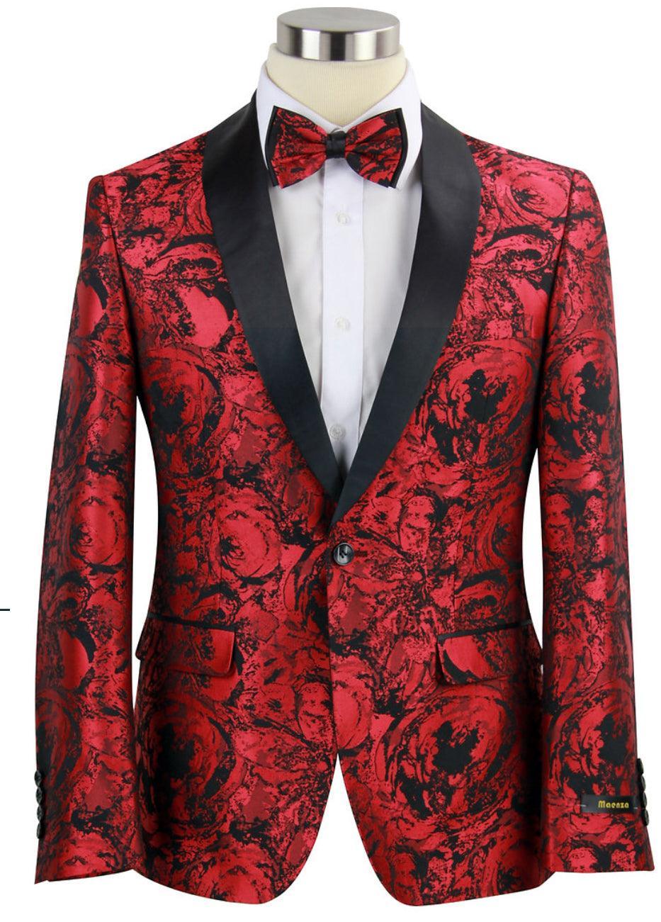Elegant Slim Fit Shawl Lapel Dinner Jacket for Men - Red & Black Floral Tuxedo Blazer | Perfect for Weddings, Prom, Gala & Formal Events
