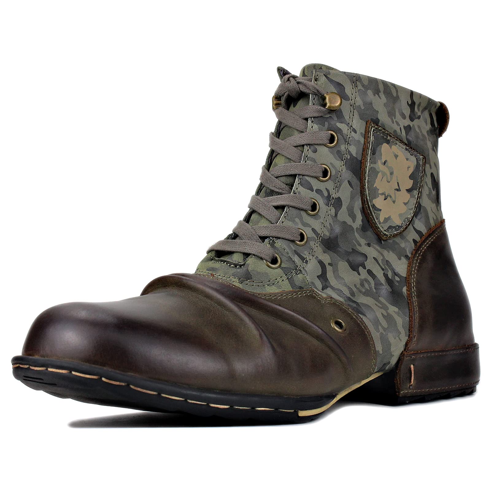 OSSTONE Men's Fashion Moto Boots - Zipper-Up Leather Chukka Boots Casual Shoes OS-5008-3 Green | Perfect for Motorcycle Riding, Outdoor Adventures & Street Style