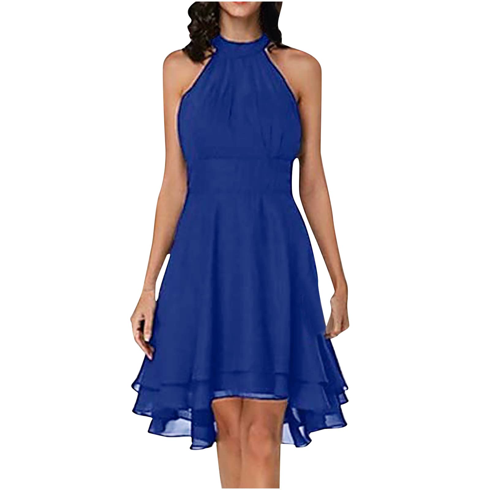 Women's Chiffon Sundress - Round Neck Sleeveless Double Layer Ruffled Pencil Dress for Summer | Beach, Vacation & Casual Wear