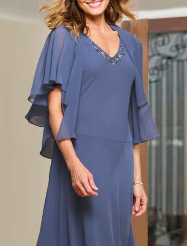 Elegant 2-Piece Tea Length Mother of the Bride Dress Set with Jacket - Long Chiffon Formal Wear for Weddings, Receptions & Special Occasions