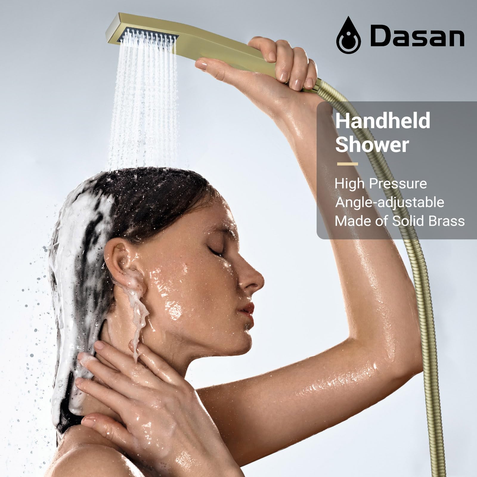 Brushed Gold Shower System - 4 PCS Body Spray Jets, 12’’ Rainfall Ceiling Shower Head & Handheld Spray | DASAN Full Body Shower Faucet Combo Set (SA-SS03BBG-S12C) for Luxury Bathroom & Spa Experience