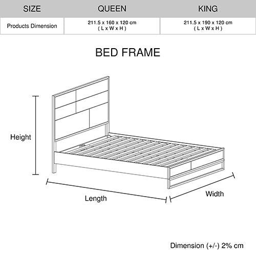 Hannah King Bed Frame - Queen Size Platform Bed with Wooden Slats & Underbed Storage - Modern Bedroom Furniture for Home, Apartment, Guest Room & Dorm