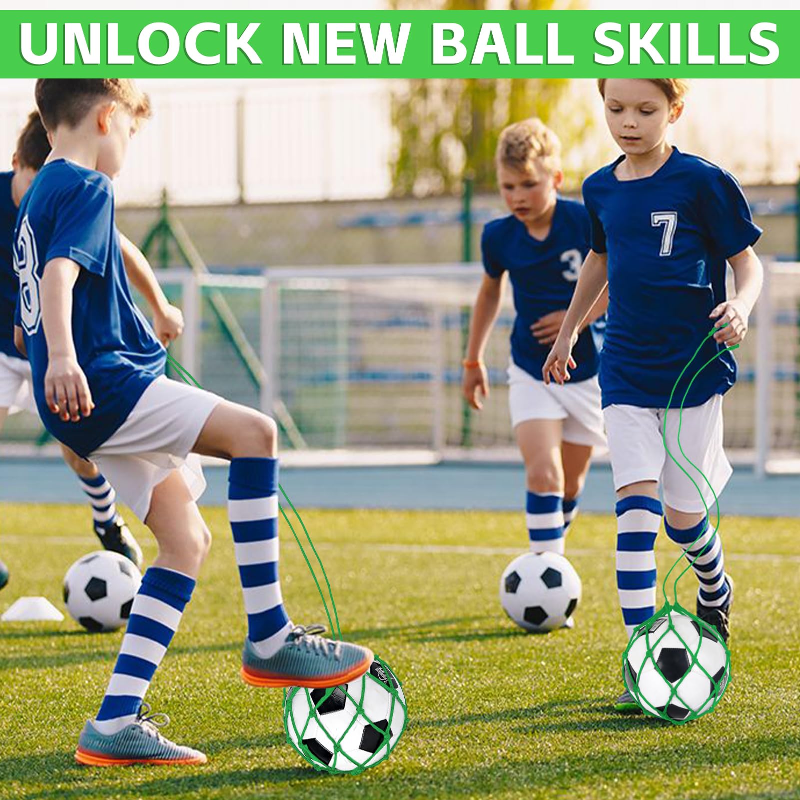 2 Pack Soccer Kick Trainer - Football Ball Net Kicker for Size 3, 4, 5 Balls - Solo Practice Training Aid for Youth & Adults - Perfect for Backyard Drills, Team Practice & Skill Development