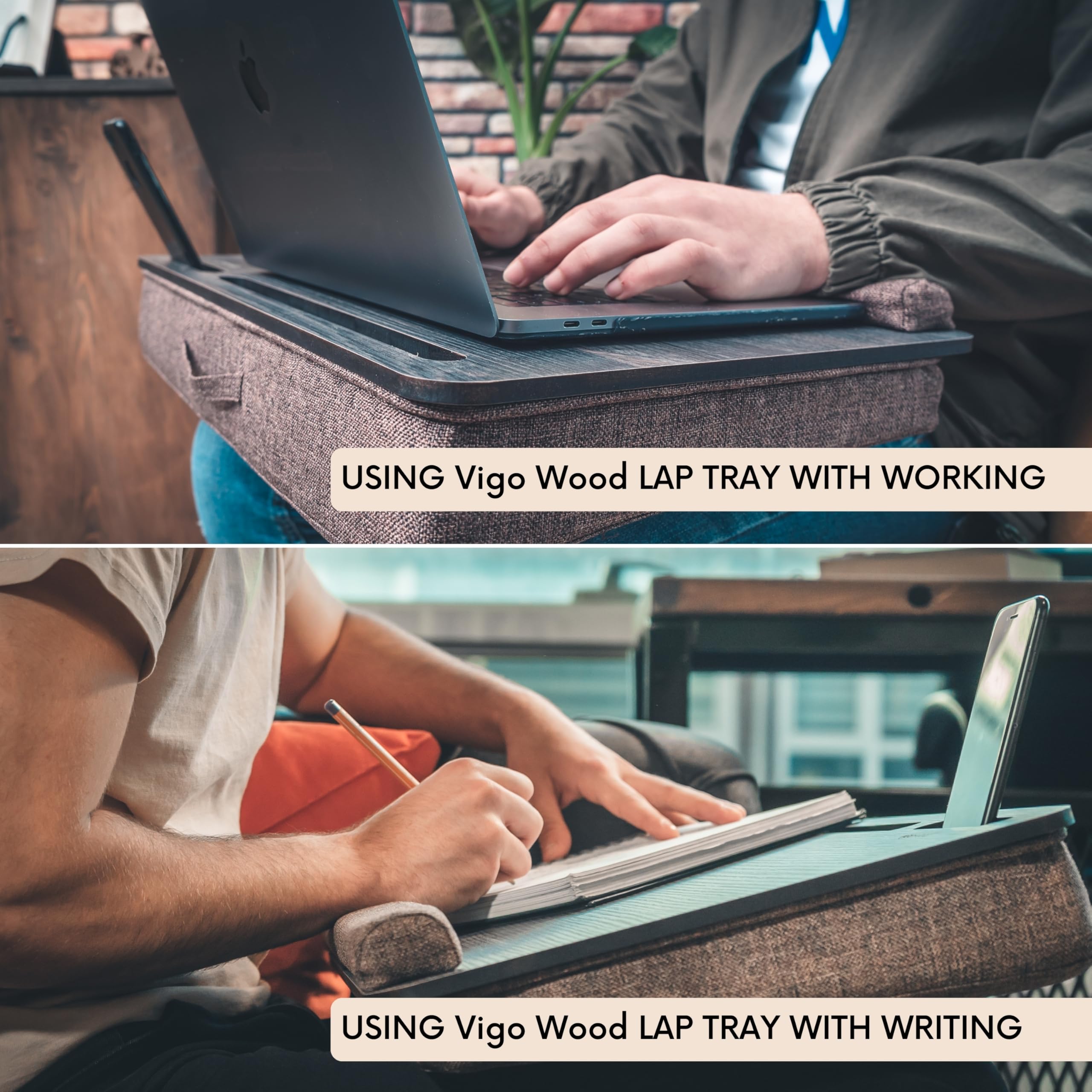 Ergonomic Adjustable Wooden Laptop Stand for Desk with Cushion - Height Adjustable Laptop Riser for 17.3