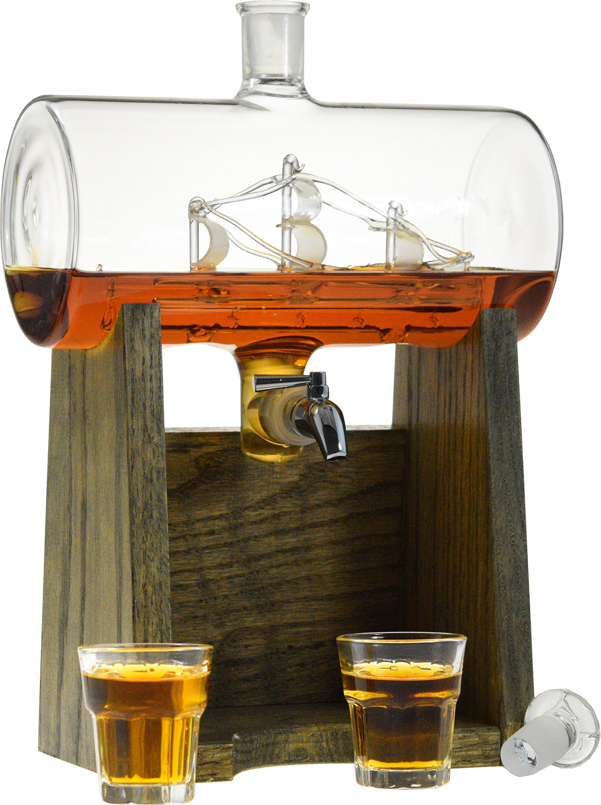 Premium 1150ml Bourbon Whiskey Decanter Set - Elegant Glass Liquor Dispenser for Rum, Vodka, Wine & Scotch - Perfect Nautical Decor & Unique Gift for Men, Women, Newlyweds - Ideal for Home Bars, Yachts, and Special Occasions