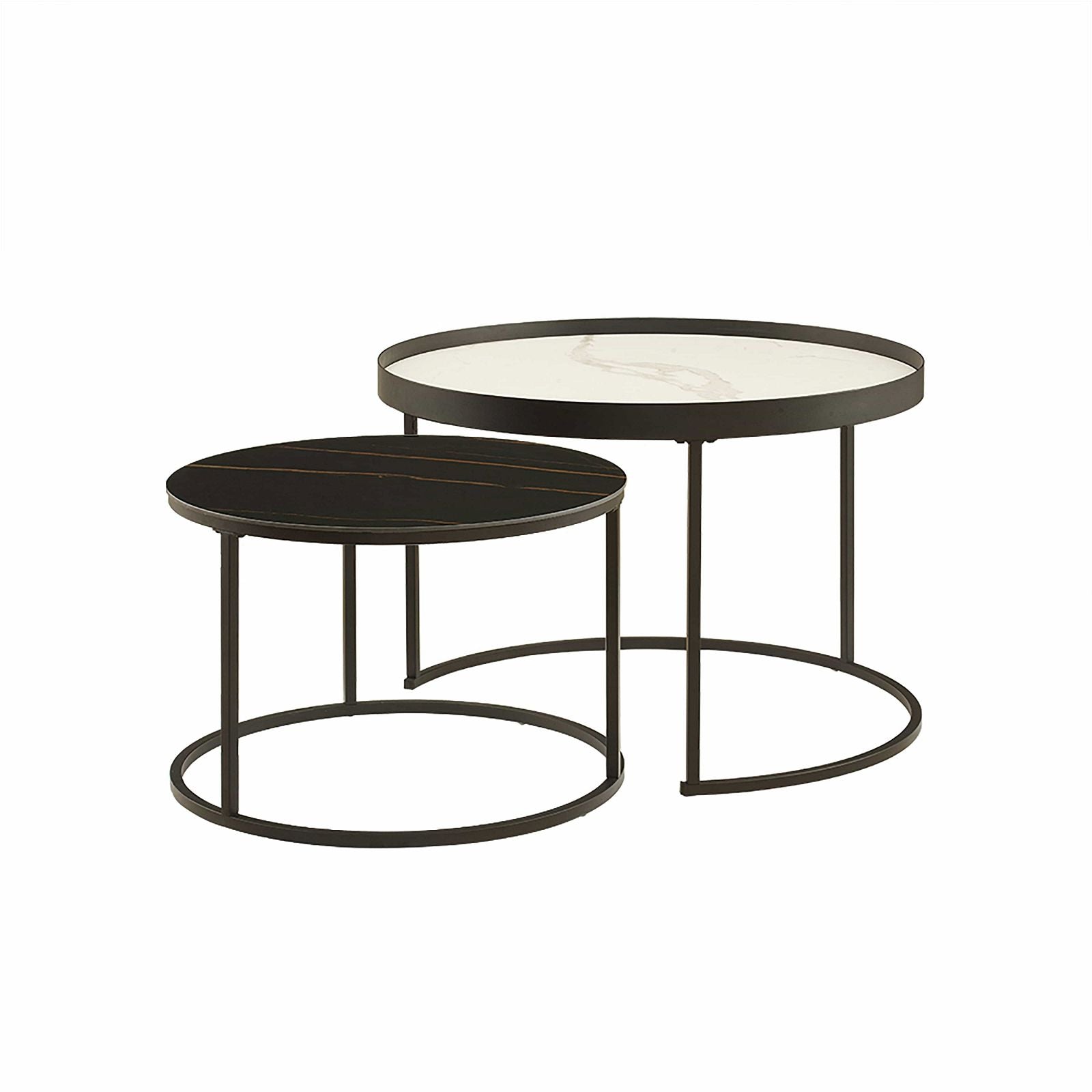 Modern Nested Coffee Table Set - White & Black Sintered Stone Top with Carbon Steel Metal Frame - Perfect for Living Room, Lounge & Office Spaces - by Criterion