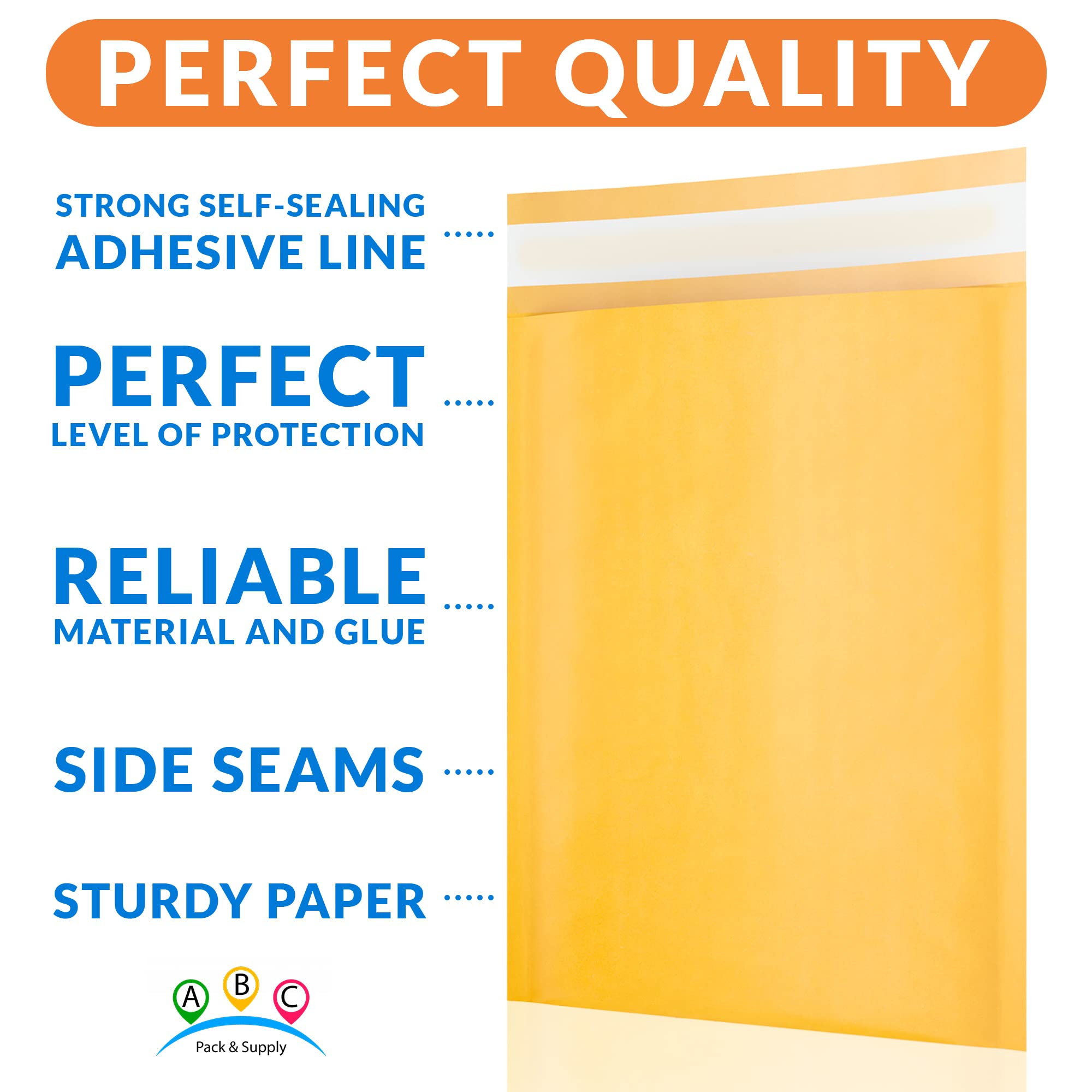 ABC PACK & SUPPLY 10.5 x 15 Inch Kraft Bubble Mailers - Pack of 200 Yellow Self-Seal Padded Shipping Envelopes with Bubble Cushioning & Self-Adhesive Tape - Perfect for Ecommerce, Amazon FBA, eBay Shipping & Small Business Packaging
