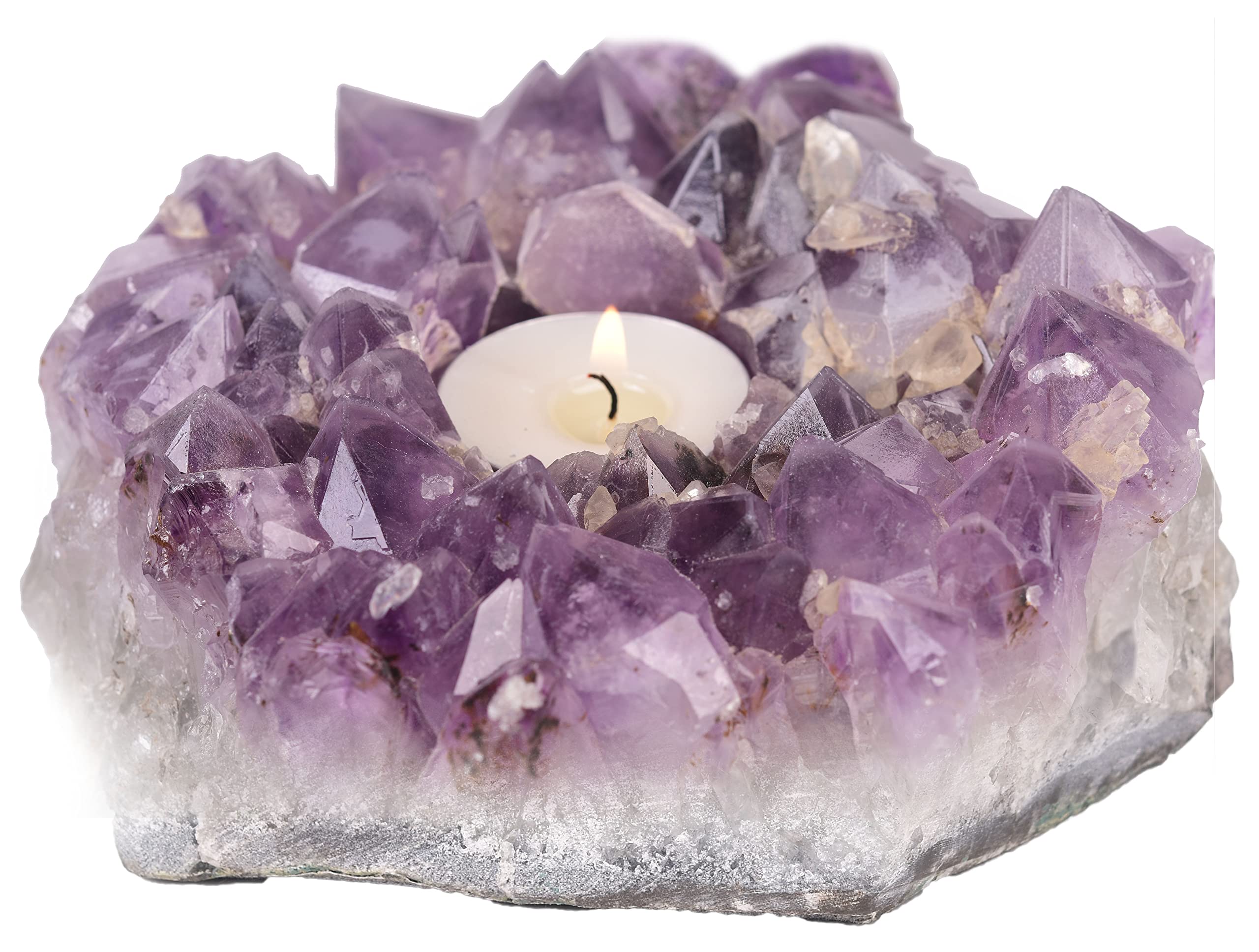Natural Amethyst Crystal Candle Holder - Handcrafted Purple Gemstone Tealight Stand for Home Decor (2.2-3.3LB) | Perfect for Meditation, Spa Relaxation & Boho Chic Interior Design
