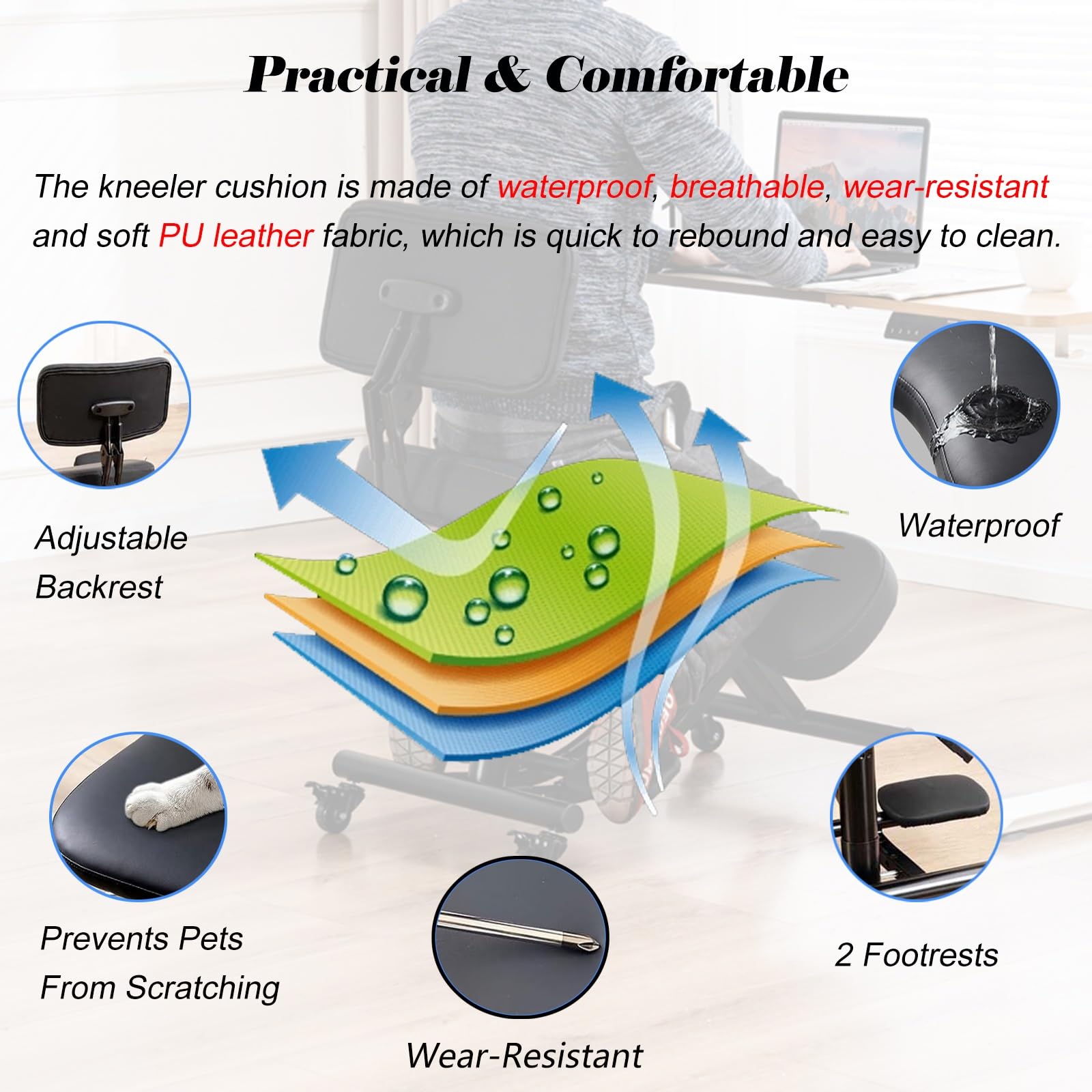Adjustable Height Ergonomic Kneeling Chair with Wheels, Backrest & Foot Pedals - Mobile Cross-Legged Posture Support for Home Office, Yoga & Meditation | Perfect for Remote Workers, Gamers & Back Pain Relief