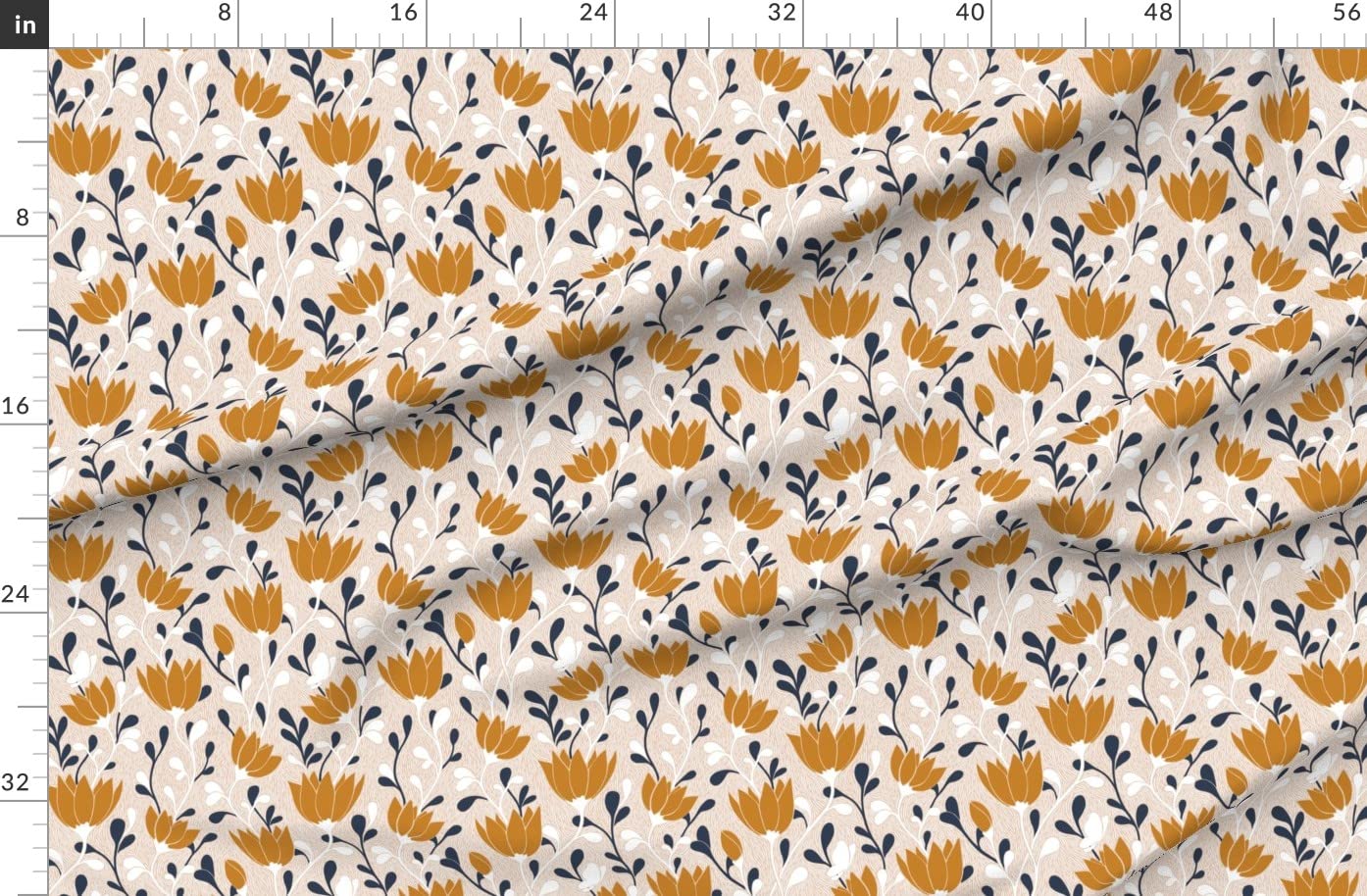 Premium Organic Cotton Sateen Fabric by The Yard - White Floral Navy Mid-Century Modern Print for Sewing, Quilting, Apparel & Home Decor | Perfect for DIY Projects, Curtains, Pillows & Upholstery