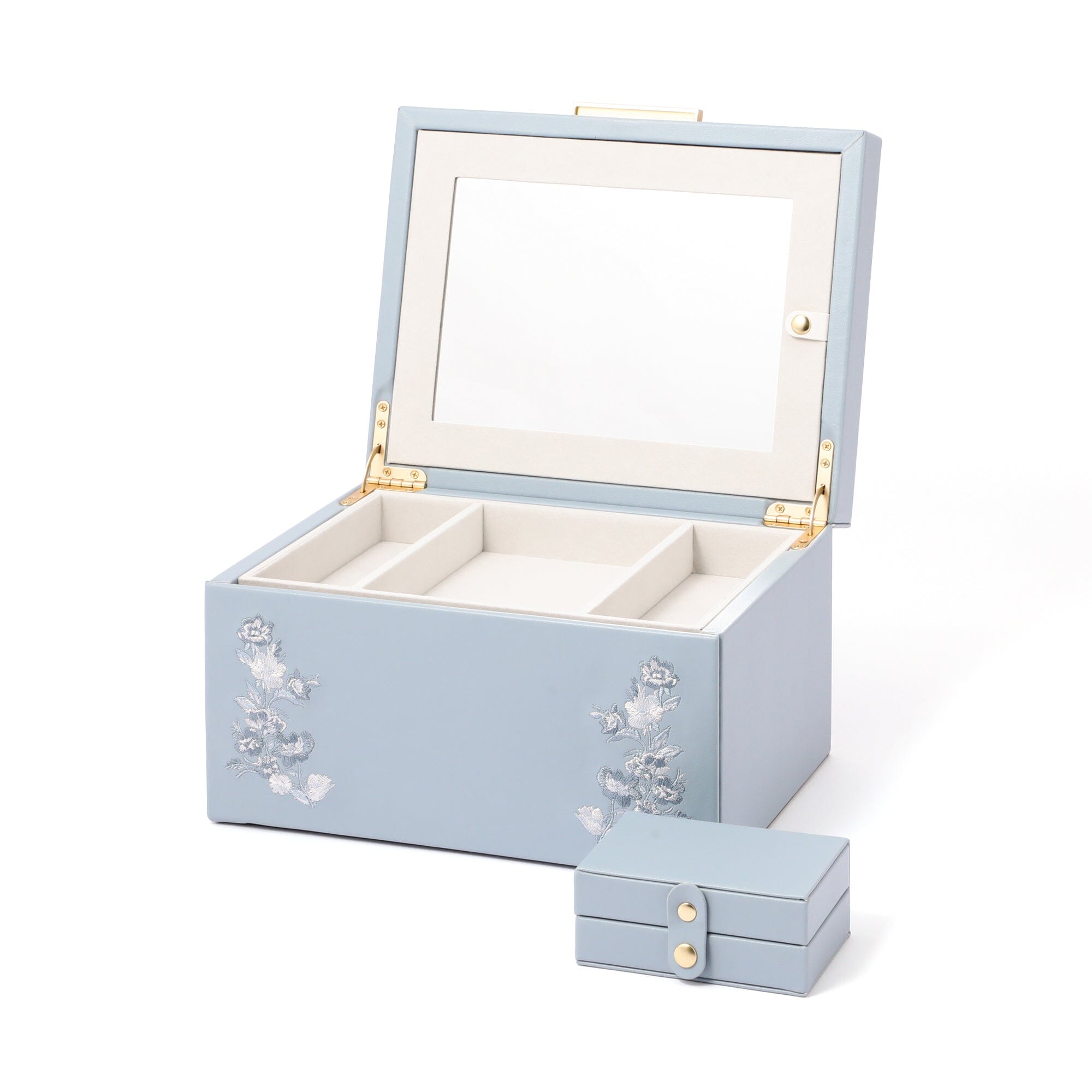 Exquisite Large Blue Embroidery Flower Jewelry Box - Perfect for Organizing Necklaces, Rings & Earrings - Elegant Home Decor & Gift Idea