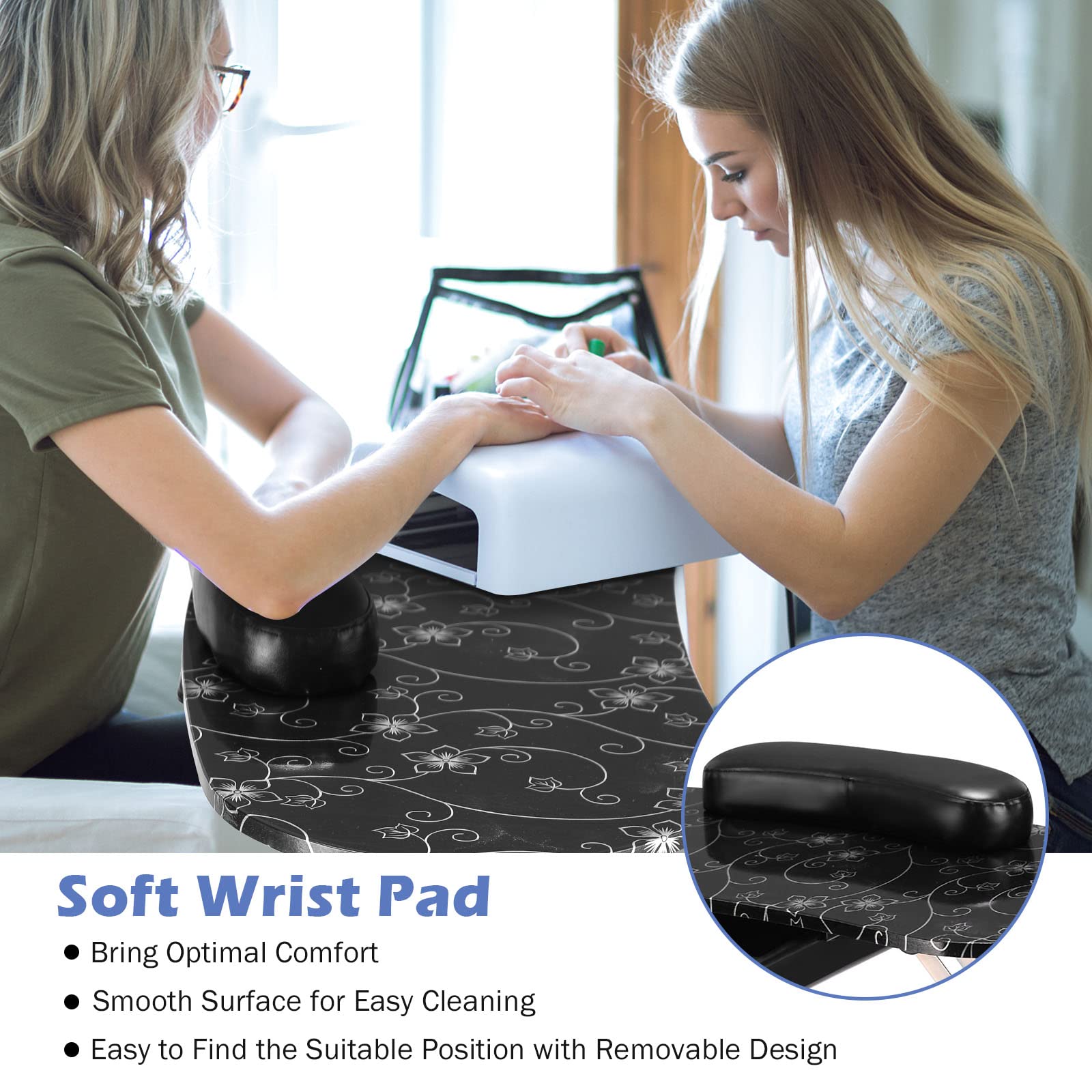 Giantex Portable Foldable Nail Tech Table with Large Drawer, Wrist Rest & 4 Lockable Casters - Professional Manicure Station for Salon Technicians (Black) | Includes Carrying Bag - Perfect for Home & Professional Nail Salons, Mobile Nail Services & Beauty Studios