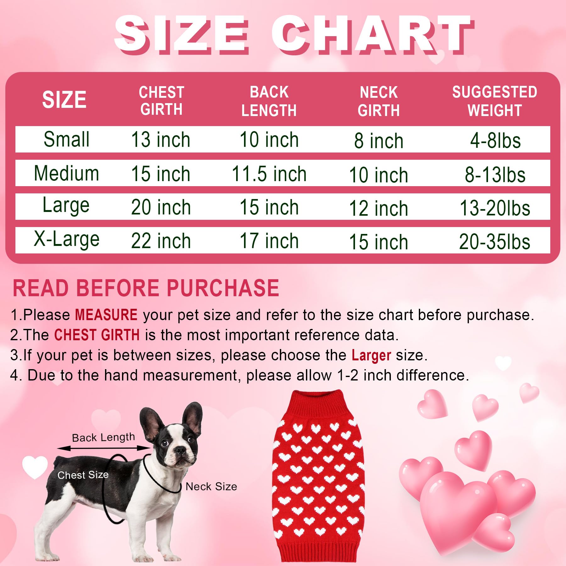 Valentine's Day Dog Sweater - Cozy Knitted Pet Clothes for Small, Medium & Large Dogs - Red Heart Design - Perfect for Valentine's Gifts & Winter Outfits