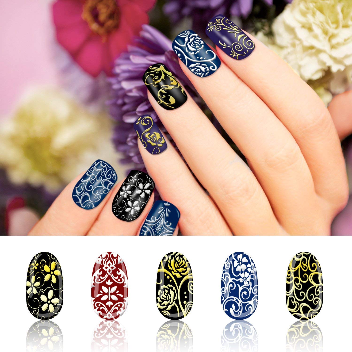 108 Pcs 3D Silver Flower Nail Art Stickers - DIY Nail Decals for Stamping & Nail Decoration - Perfect for Salon, Home Manicure & Nail Art Design
