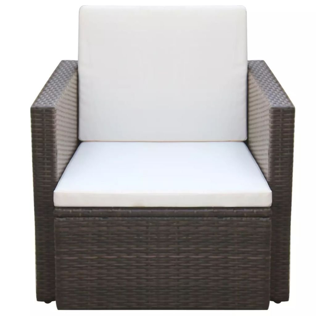 Brown Poly Rattan Garden Chair with Cushions & Pillows - Outdoor Wicker Chair for Porch, Lawn, Backyard, Balcony, Deck, Pool | Indoor & Outdoor Use | Perfect for Relaxing, Sunbathing & Entertaining