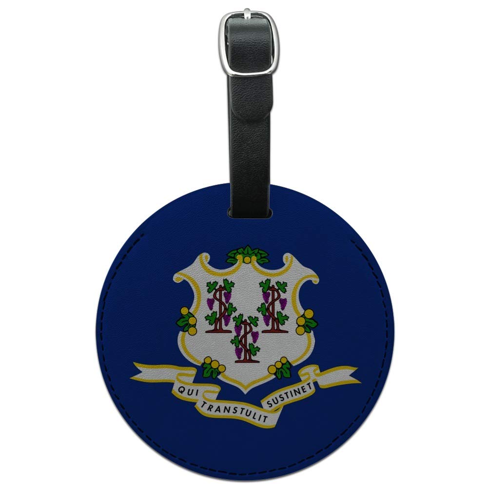 Connecticut State Flag Round Leather Luggage Tag - Personalized Suitcase ID Tag for Travel Bags, Carry-Ons & Backpacks | Perfect for Travel Identification & Gift Giving