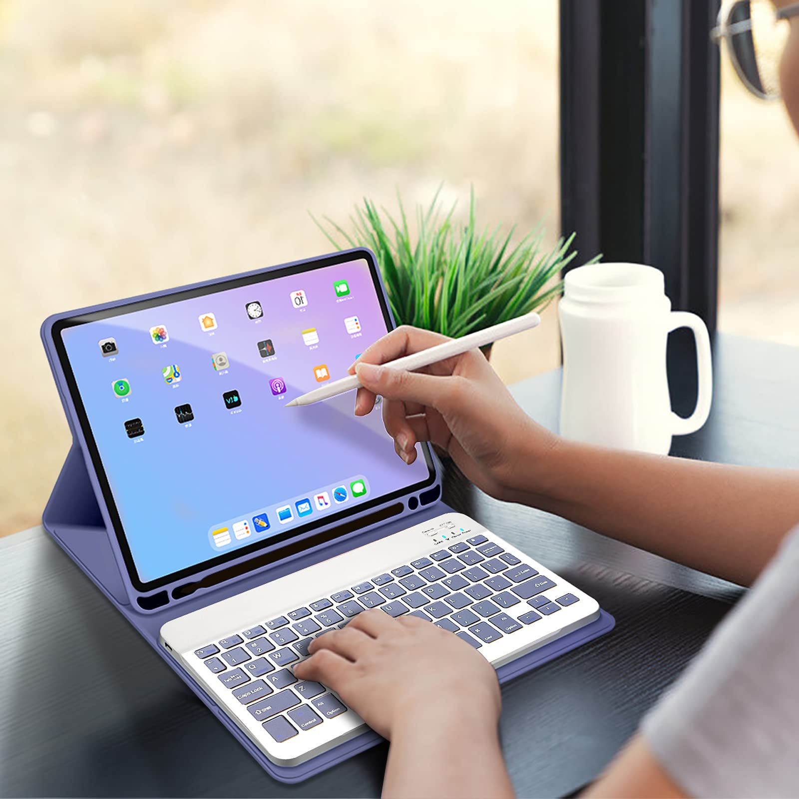 iPad Air 6th/5th/4th Generation Case with Keyboard (2024/2022/2020 Models) - 11/10.9 Inch Detachable Wireless Keyboard Cover with Pencil Holder & Auto Sleep/Wake | Purple Protective Case for Work, School & Travel