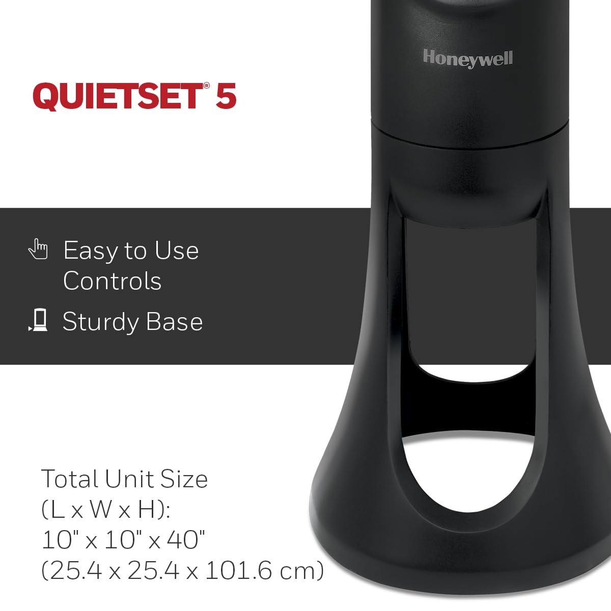 Honeywell QuietSet Tower Fan with 5 Speed Settings - Black | Powerful & Quiet Cooling for Home, Office & Bedroom