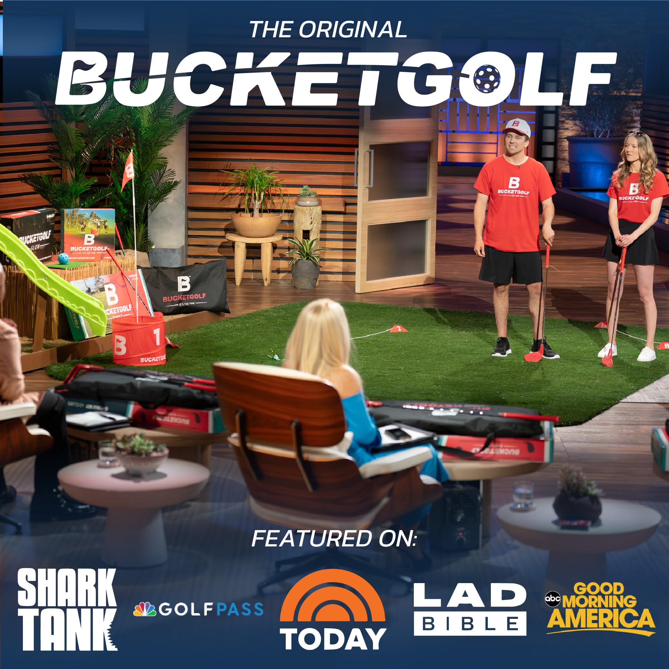 BucketGolf Game 6 Hole Bundle with 2 Clubs (1RH + 1LH) - Fun Backyard Golf Set for Adults, Kids & Families - Perfect for Yards, Parks, Beaches & Vacations - Great Outdoor Activity for Schools & Parties