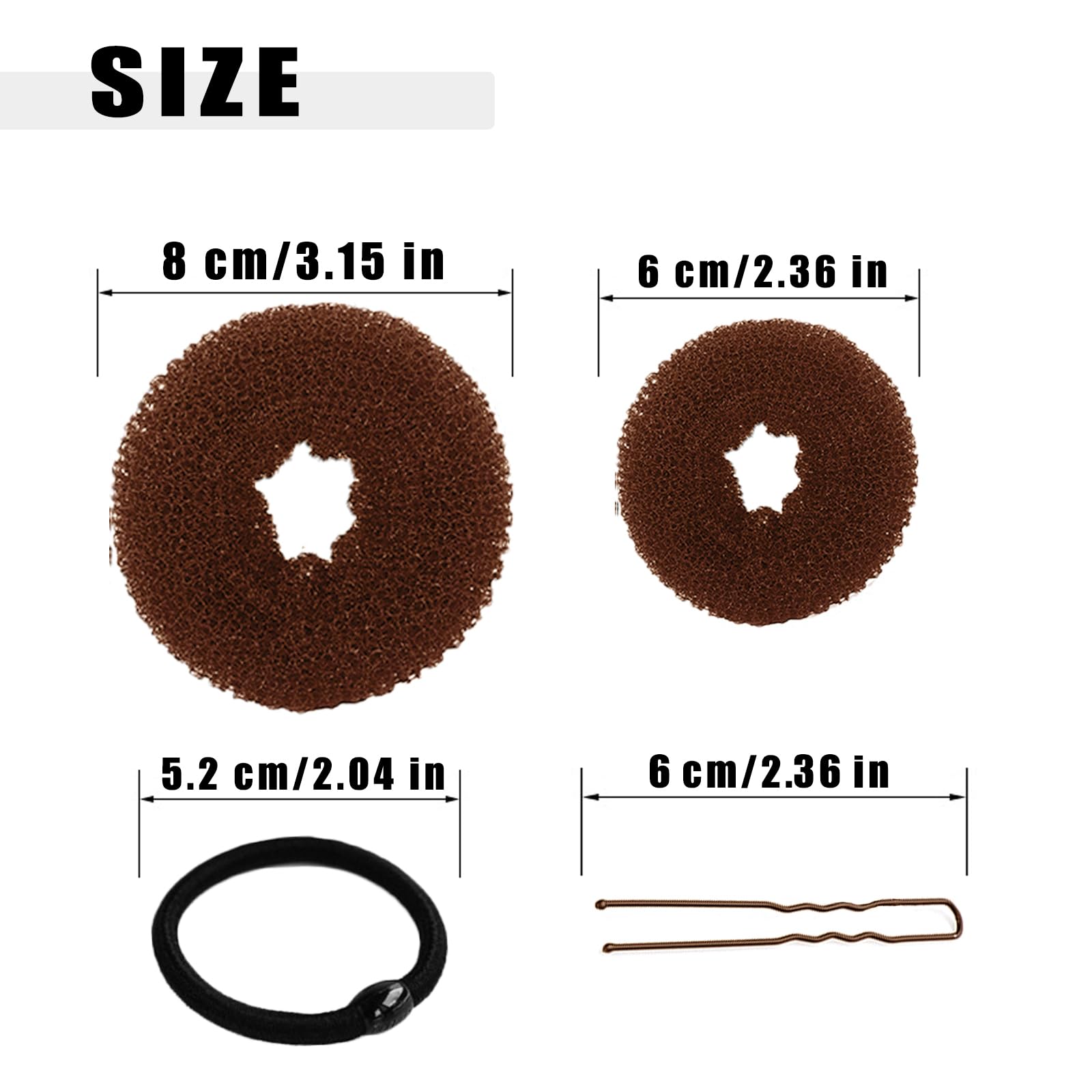 10 Pcs Hair Bun Maker Set - Donut Bun Maker for Women & Kids (5 Medium & 5 Small) with Elastic Hair Ties & Hair Pins - Light Brown - Perfect for Ballet, Dance, Work & Everyday Hairstyles
