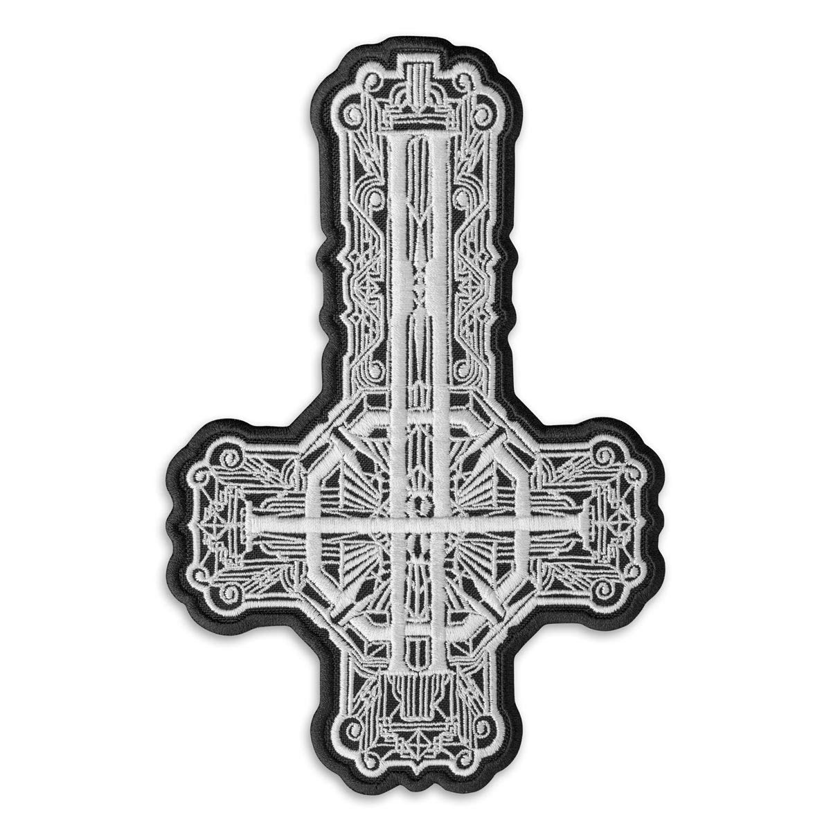 Ghost Band Grucifix Cross Patch Black and White - Papa Emeritus Embroidered Iron-on Patches for Jackets & Vests - Heavy Metal Embroidery Emblem – Iron On and Sew On Applique Patch for Bikers & Rock Fans - 10 x 15.2 inches - Perfect for Denim, Leather & Backpacks