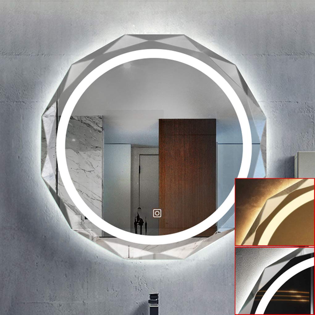 Round LED Bathroom Mirror with Touch Sensor - Wall Mounted Illuminated Vanity Mirror with Adjustable White/Warm Light for Makeup & Shaving - Perfect for Modern Bathrooms & Dressing Rooms