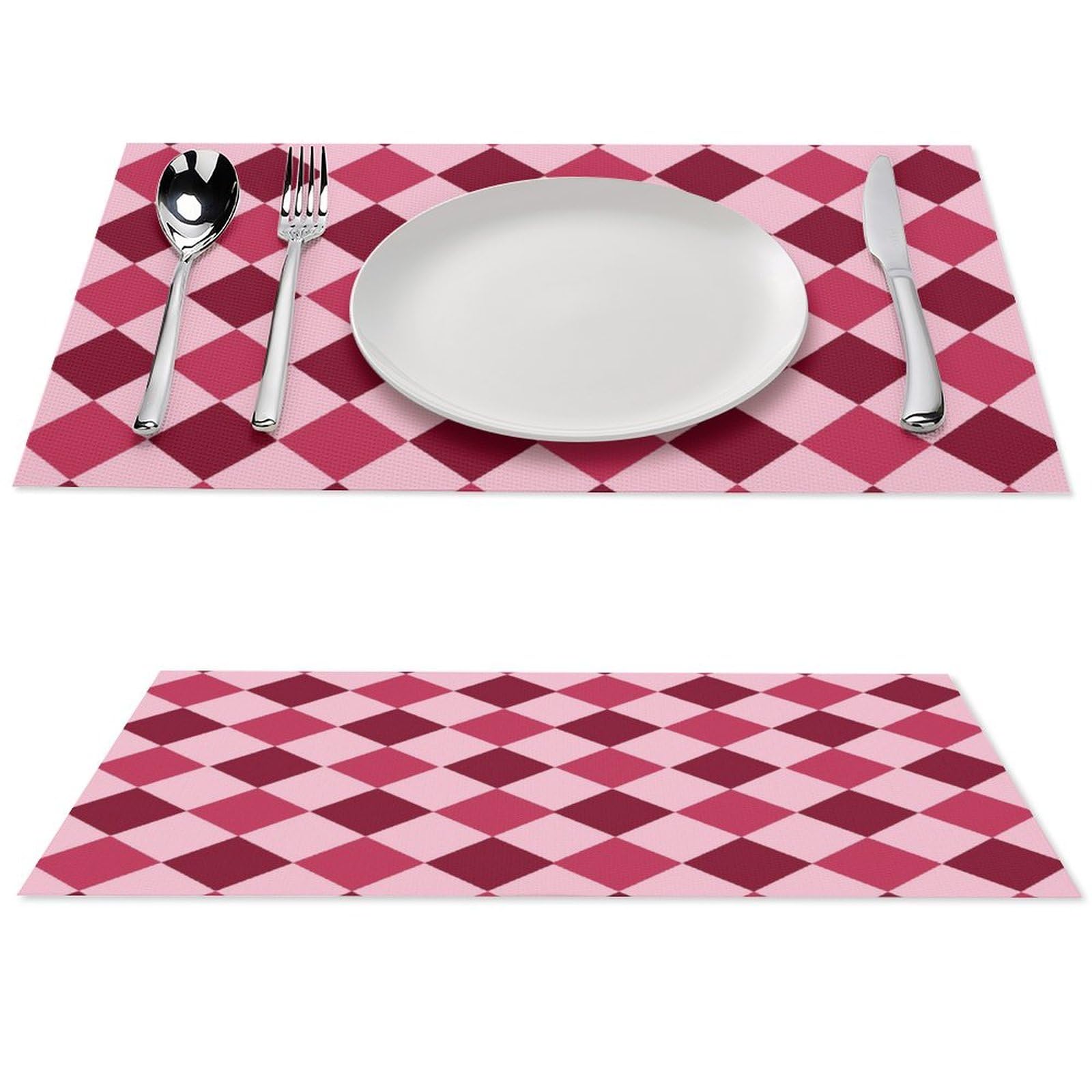 Premium Pink & Red Diamond Chessboard PVC Placemats - Set of 2 Washable Kitchen Table Mats for Dining, Parties & Home Decor - Perfect for Game Nights, Dinner Parties & Stylish Table Settings