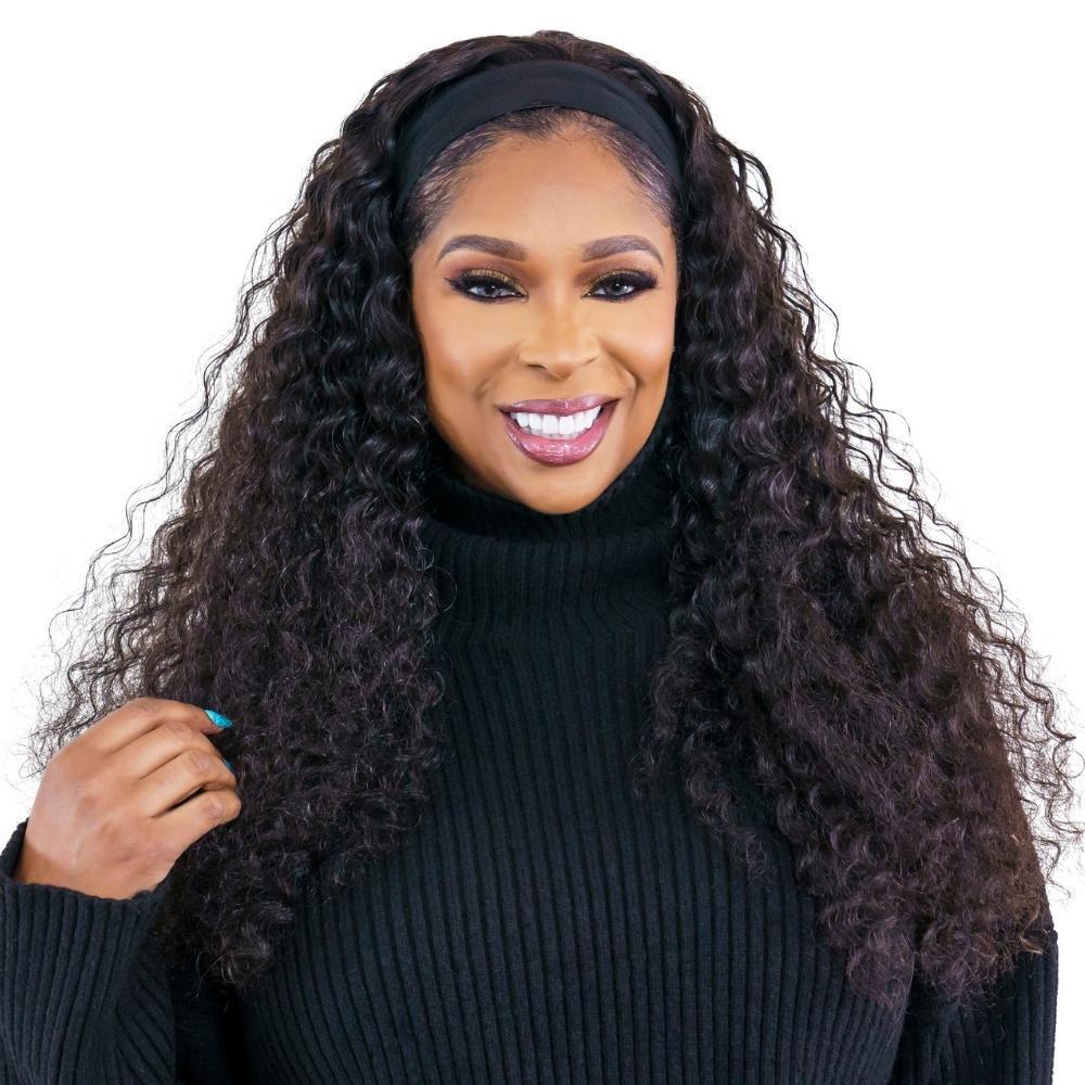 Raw Deep Wavy Human Hair Headband Wig - Natural Brazilian Hair Topper for Women | Perfect for Daily Wear, Cosplay & Special Occasions