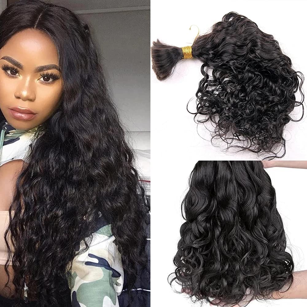Brazilian Wet and Wavy Human Hair Bundles 18 Inch - Bulk No Weft Braiding Hair Extensions for Women (1 Piece/Lot, Black) | Perfect for Protective Styles, Weaves & Natural Looking Hairstyles