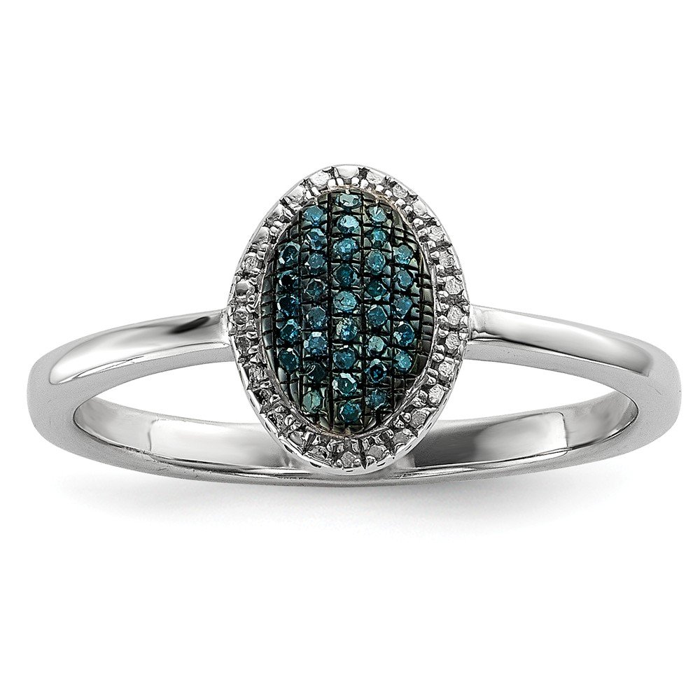 925 Sterling Silver Blue & White Diamond Oval Ring (0.057 ct) - Elegant Jewelry for Women, Perfect for Weddings, Anniversaries & Special Occasions | Diamond2Deal
