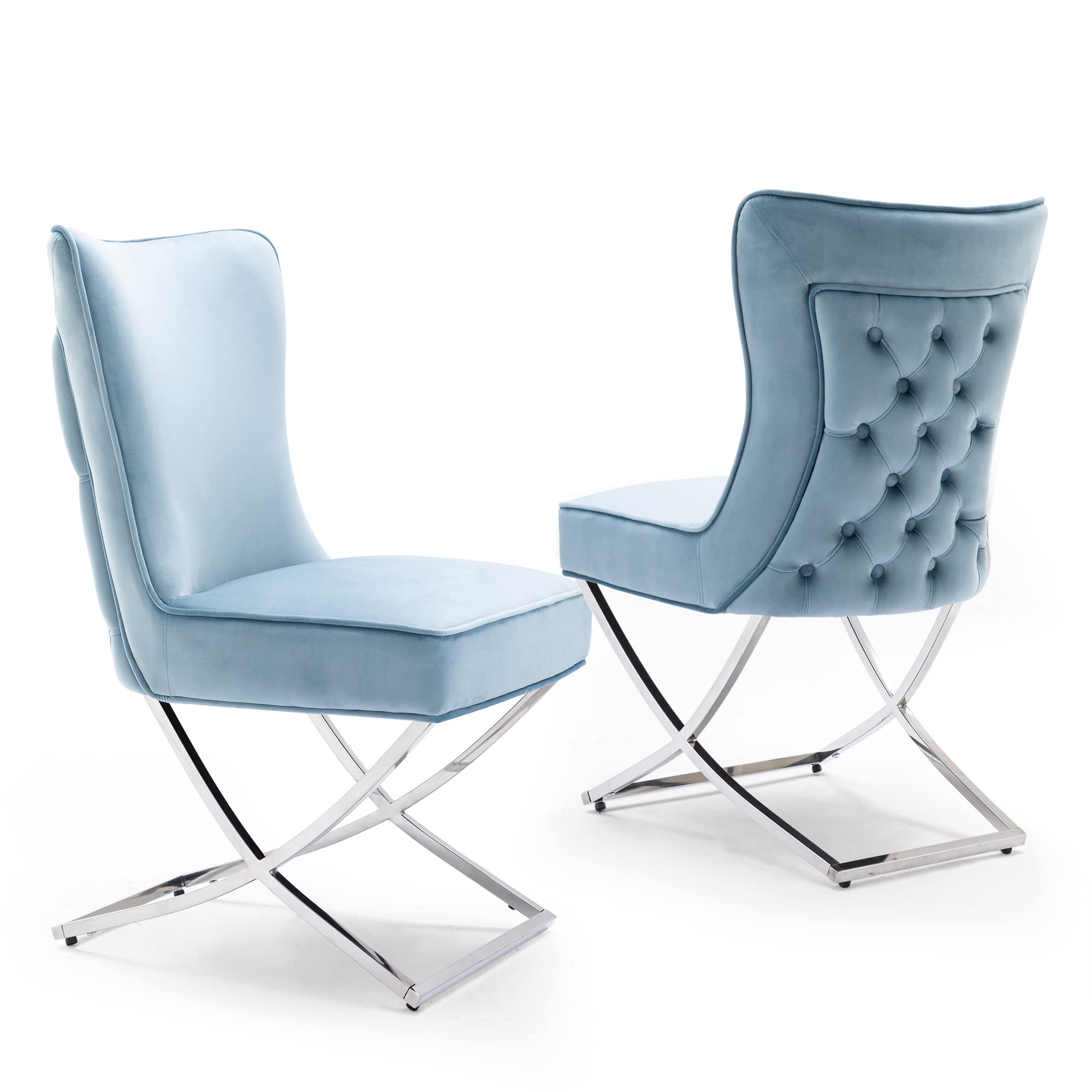 Luxury Velvet Dining Chairs Set of 2 - Elegant Blue Upholstered Accent Chairs with Stainless Steel Legs for Dining Room & Living Room - Comfortable Modern Home Decor for Entertaining & Family Gatherings