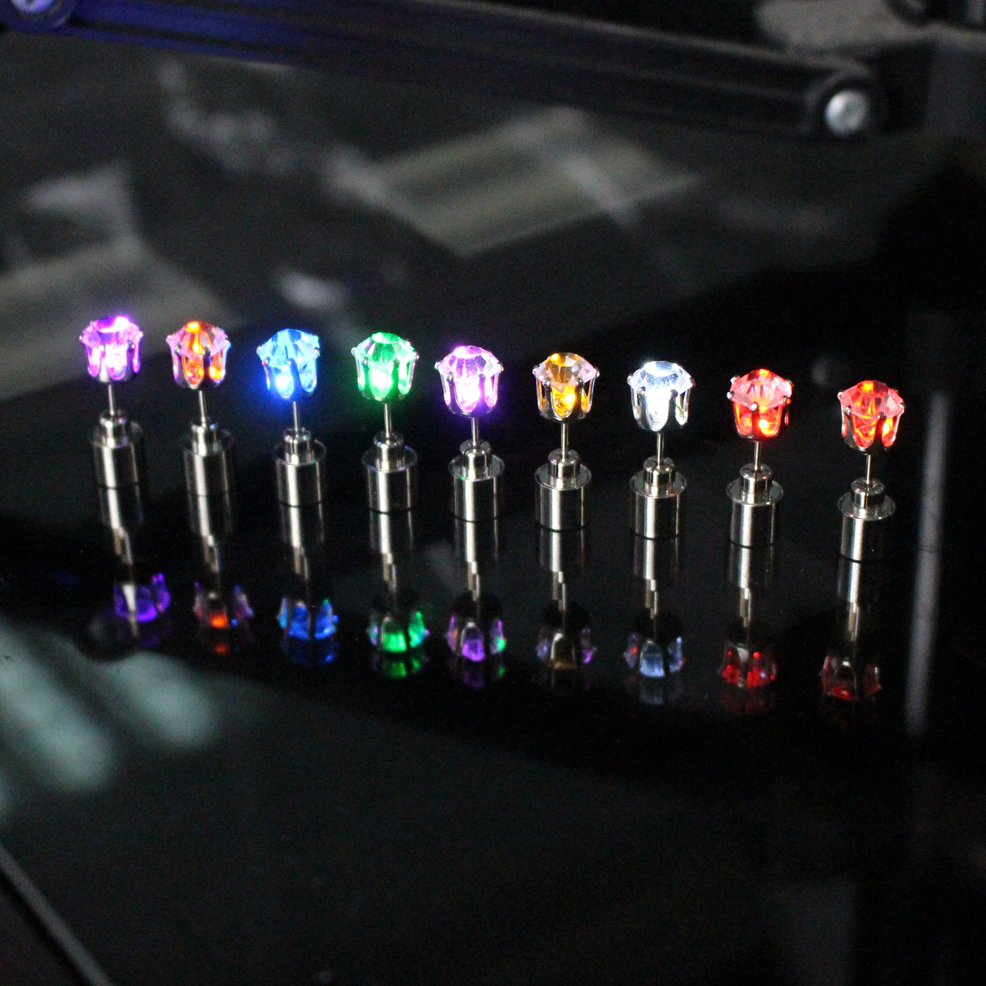 Flashing LED Earrings for Women & Men - Glowing Light Up Crystal Pendant Drop Earrings, Diamond Crown Studs for Dance Party, Halloween, Thanksgiving, Christmas, Raves, Concerts & Night Events