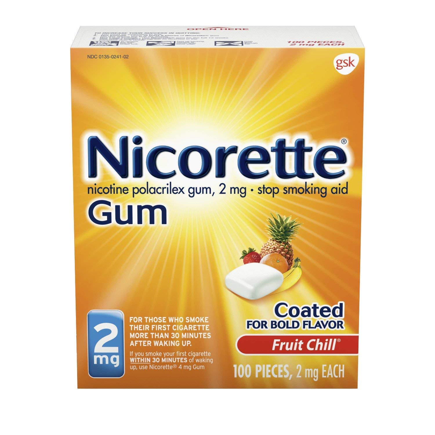 Nicorette Gum 2 mg Fruit Chill - 100 Count (Pack of 2) | Stop Smoking Aid, Nicotine Replacement Therapy | Perfect for Work, Travel & Quitting Smoking Anywhere