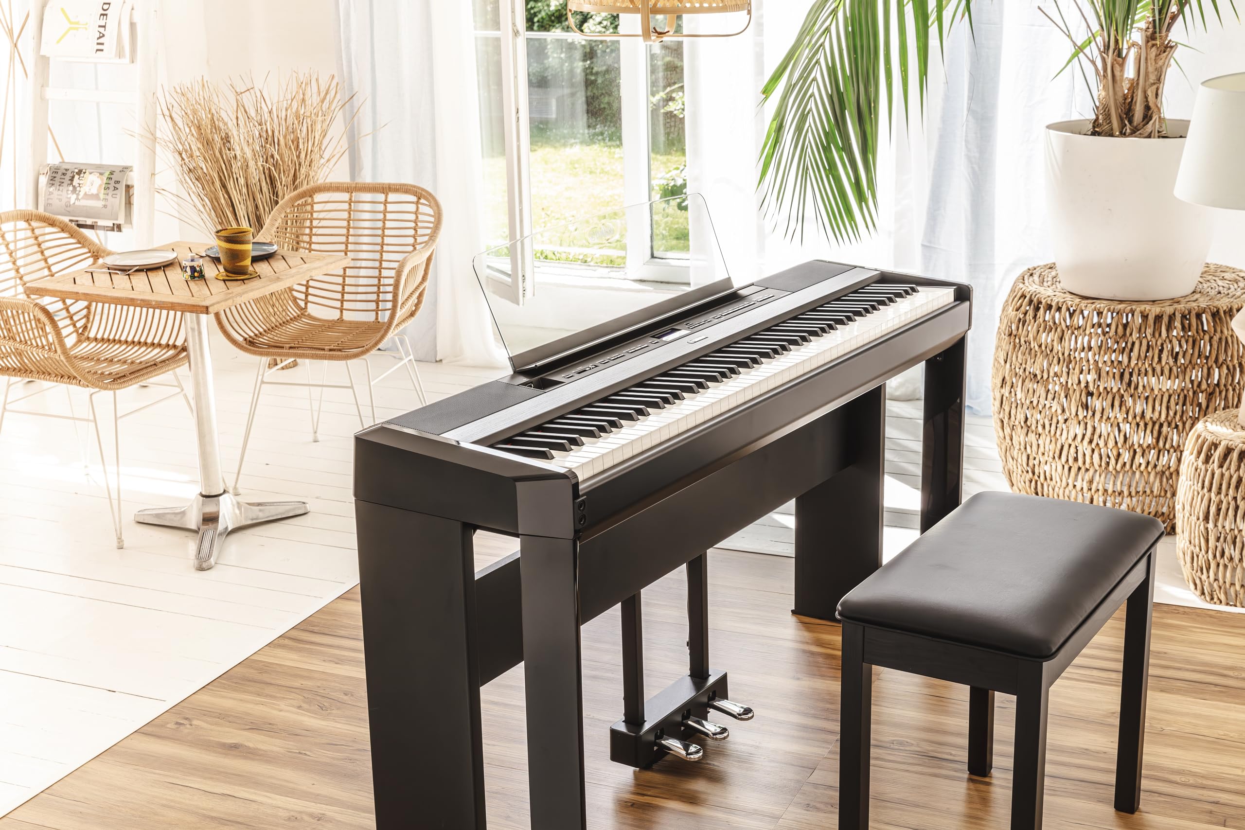 Yamaha L515B Black Wooden Furniture Stand for P515B Digital Piano - Perfect for Home, Studio & Stage Use