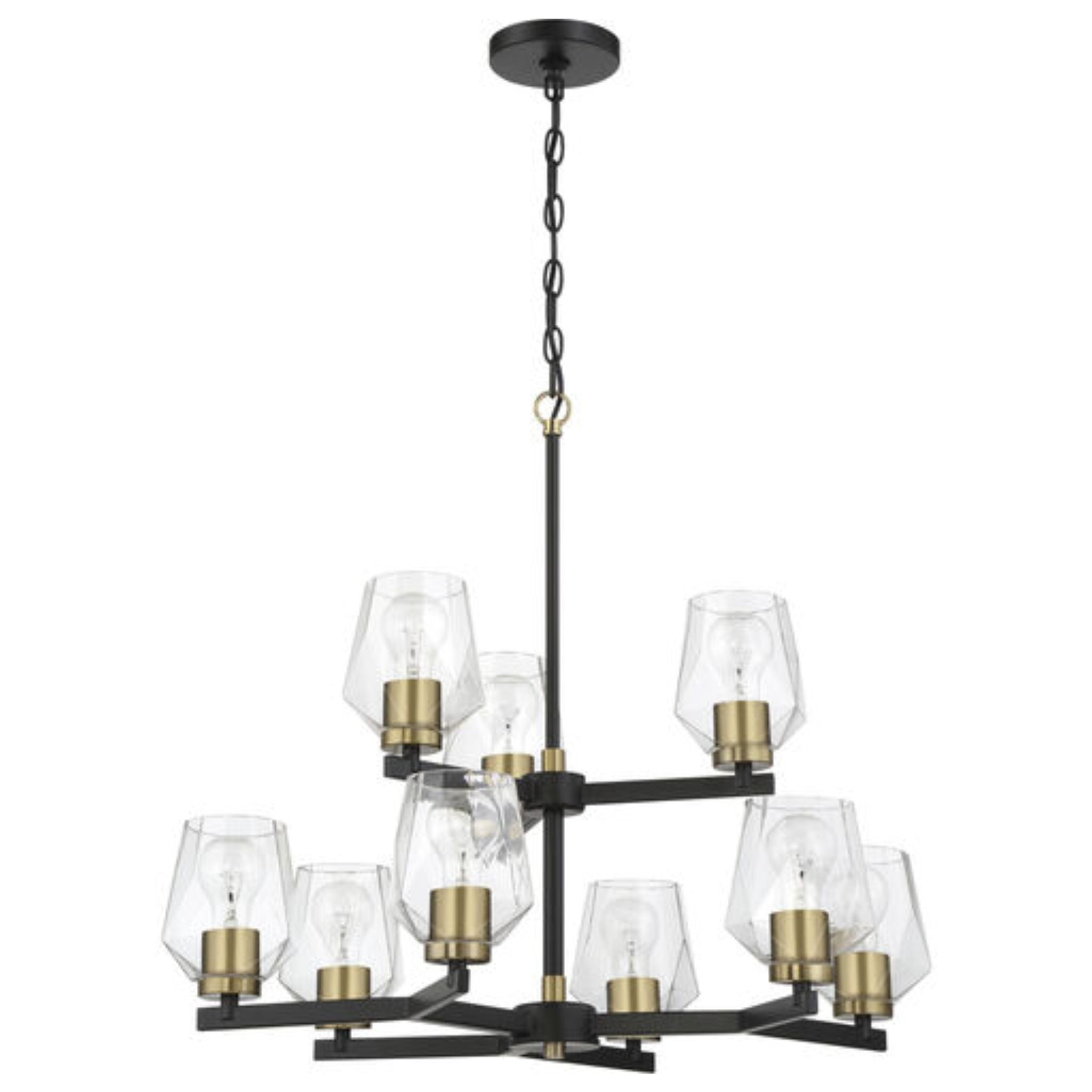 Craftmade Avante Grand 9-Light 25-Inch Flat Black and Satin Brass Chandelier Ceiling Light Fixture - Elegant Dining Room Lighting for Modern Home Decor (Model 56929 FBSB)