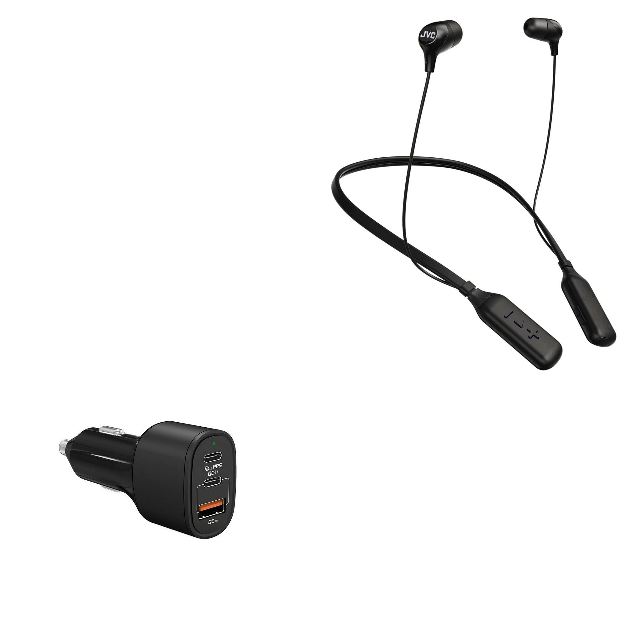 BoxWave 60W PD QC4.0 Fast Car Charger for JVC HA-FX39BT Headphones - High Power USB-C Charging Adapter with SwiftCharge Technology - Perfect for Road Trips & Commuting (Jet Black)