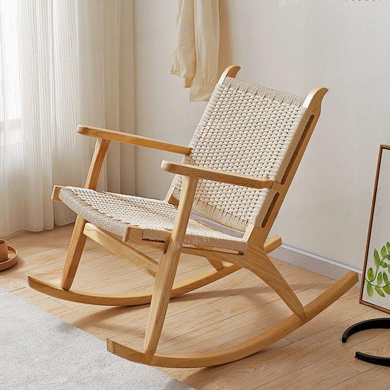 Comfortable Wooden Front Porch Rocking Chair with High Back Support - Perfect for Relaxing on Your Patio, Deck or Garden (Brown) | Outdoor Seating Furniture for Home & Backyard